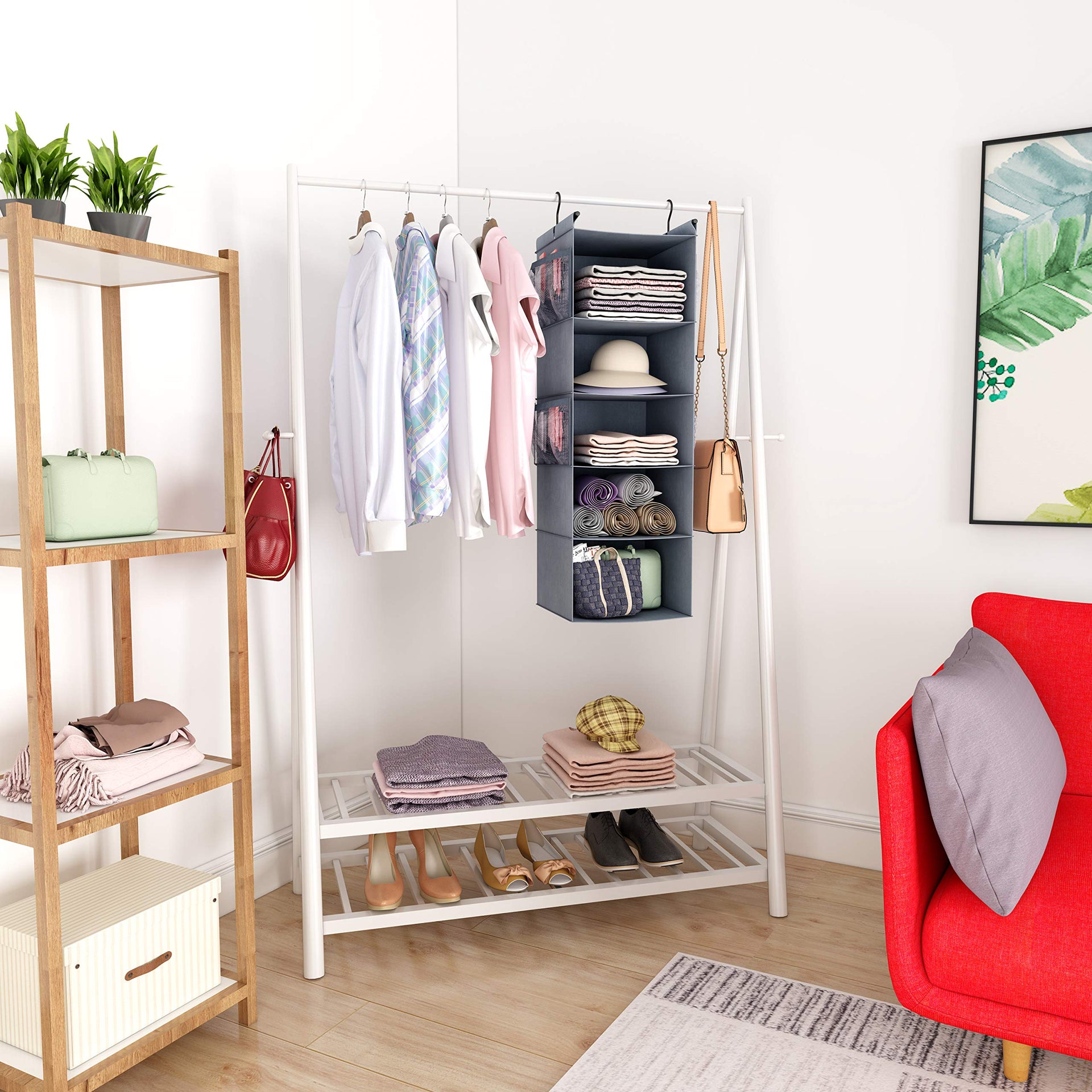 5 Shelf Foldable Hanging Closet Organizer