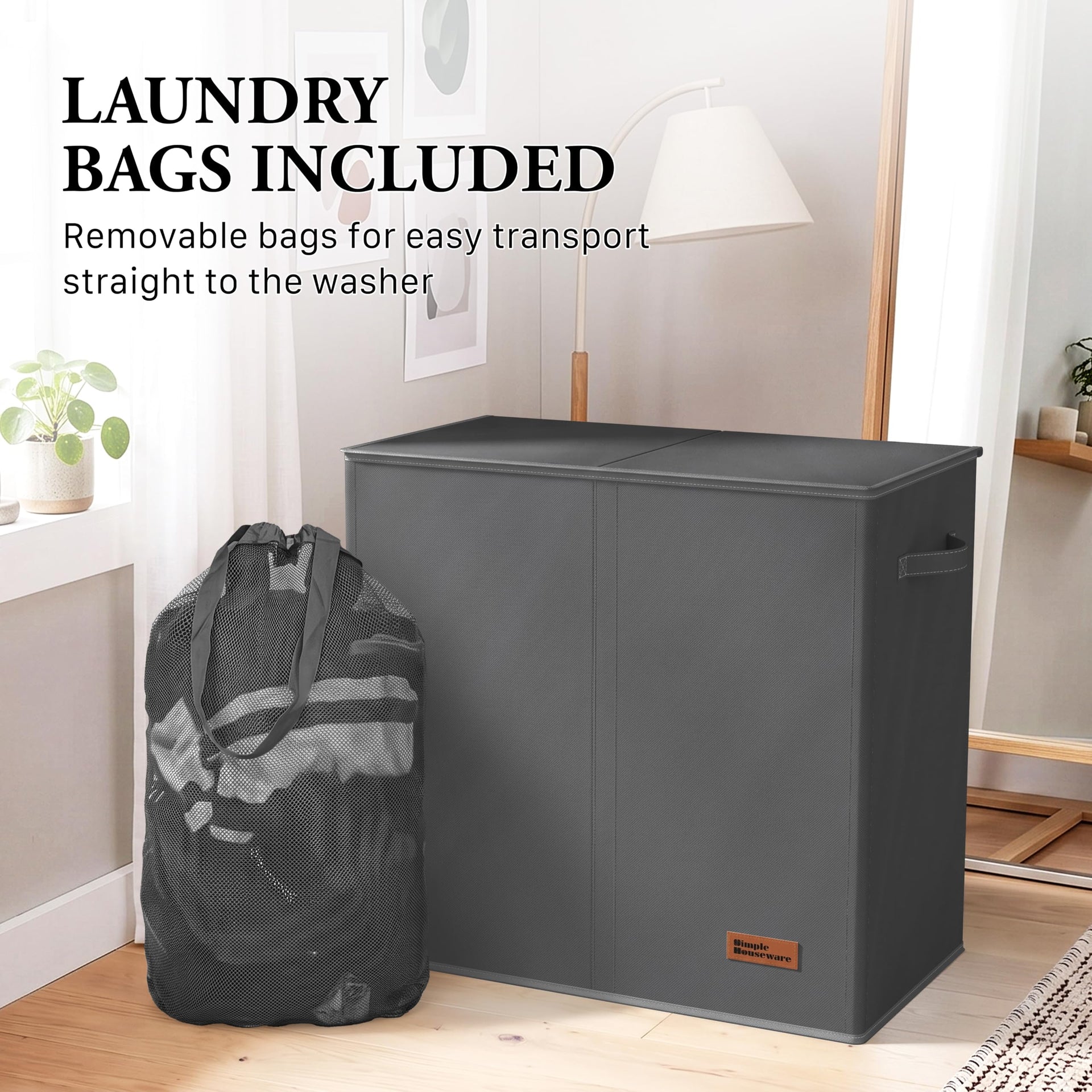 Double Laundry Hamper with Lid & Removable Bags