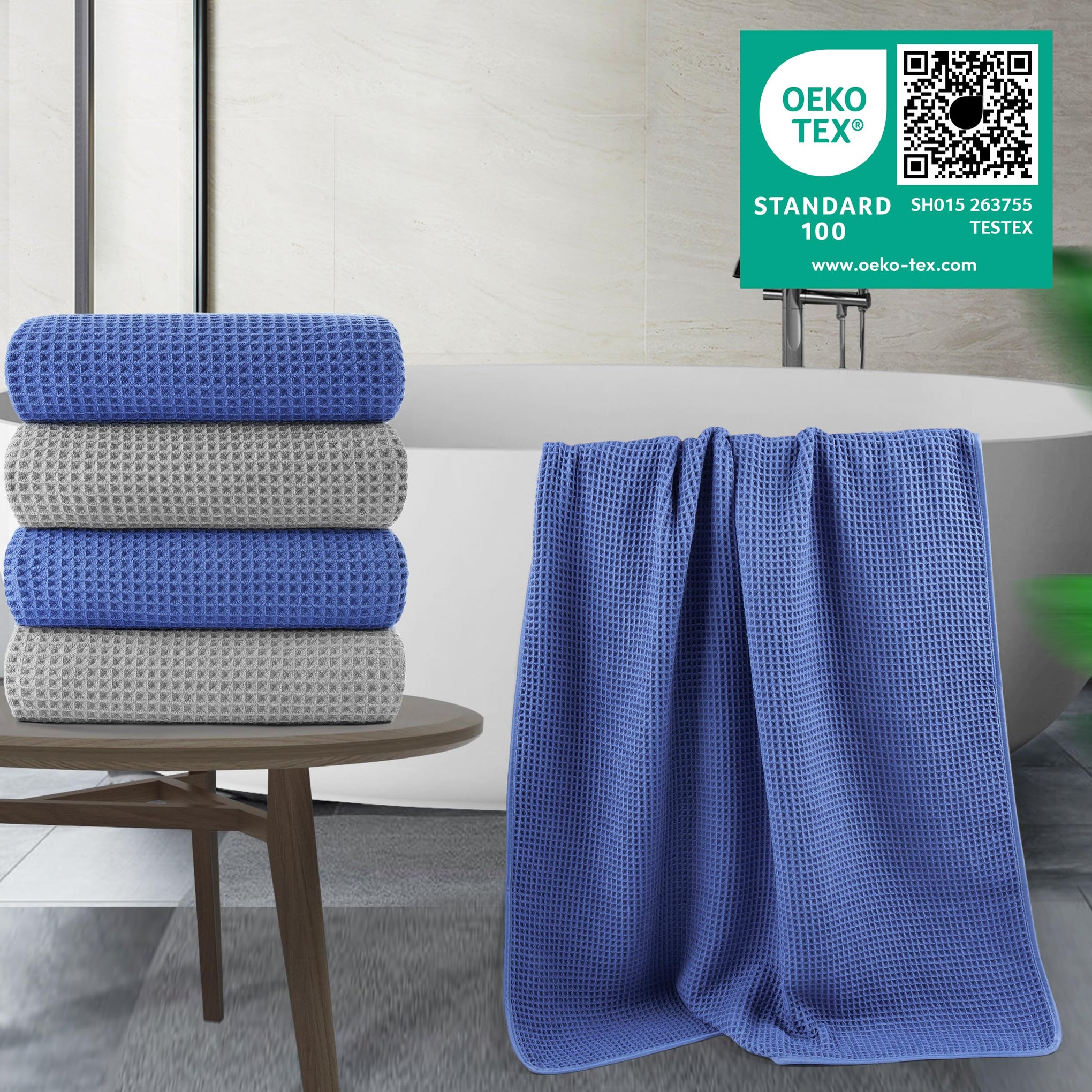 430 GSM Poly Blend Microfiber Quick Dry Waffle Bath Towel (4 Count)