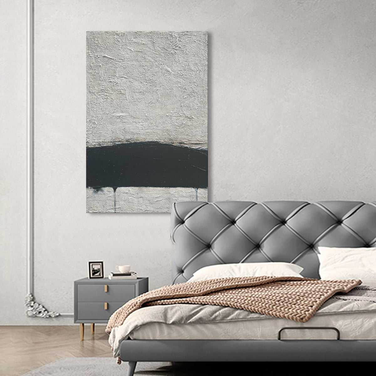 Hand Painted Minimalism Black and Gray Art Oil Painting Canvas Abstract Oil Painting Wall Art 36x24 Inch Home Wall Decoration
