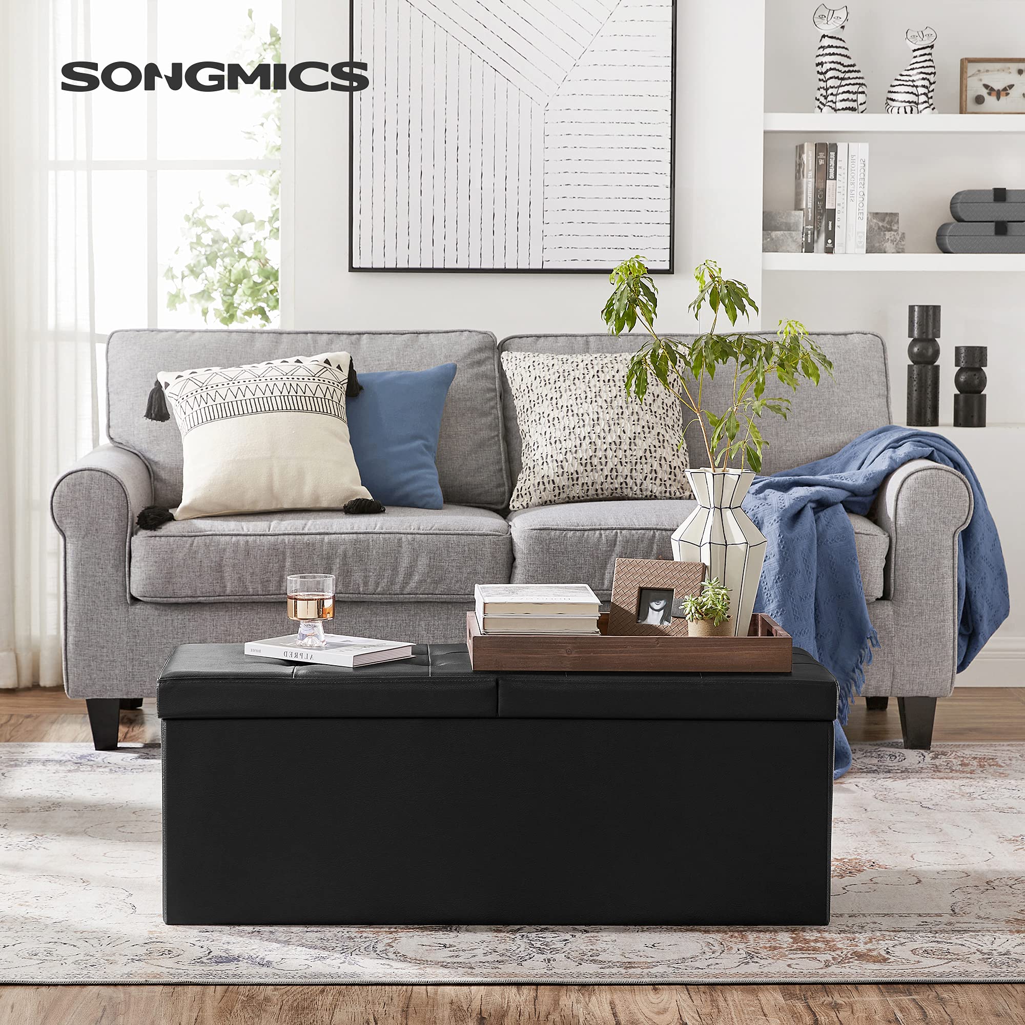 43.3 Inches Folding Storage Ottoman Bench with Flipping Lid