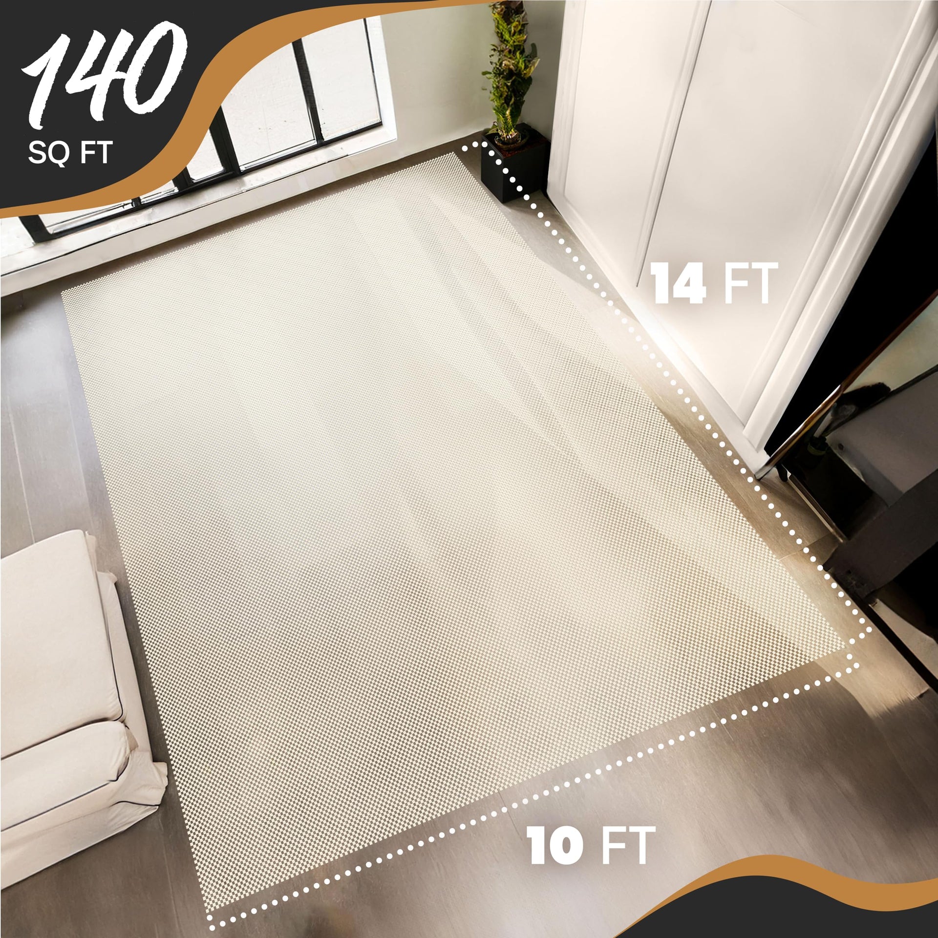 10ft x 14ft White PVC Foam Non Slip Rug Pad (140 Sq Ft)