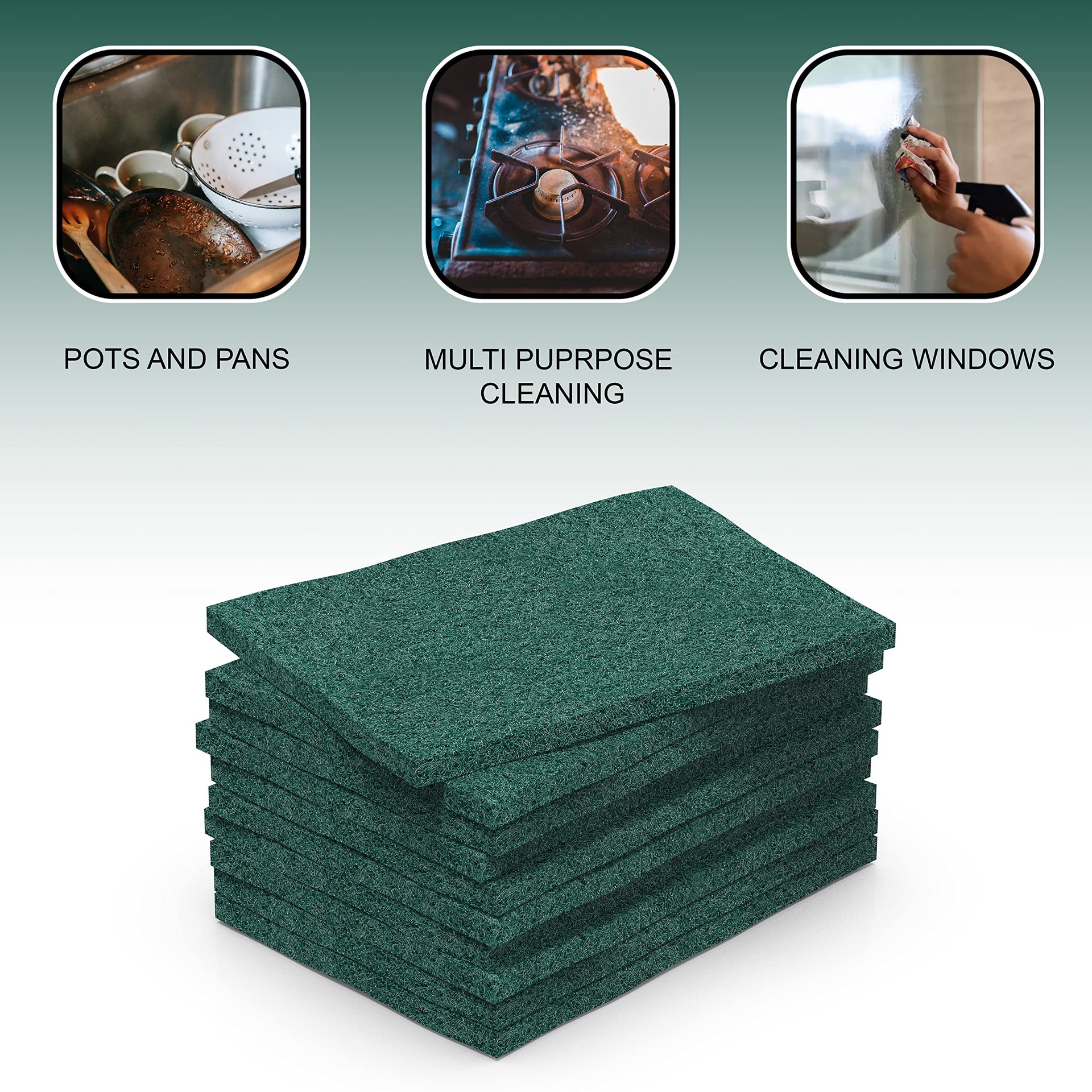 100 Pack Heavy Duty Green Scouring Pads 4x6 Inch