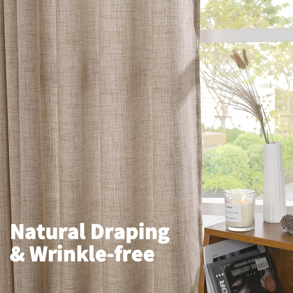 Oatmeal Linen Curtains 36 Inch Length for Short Kitchen Window (2 Count)