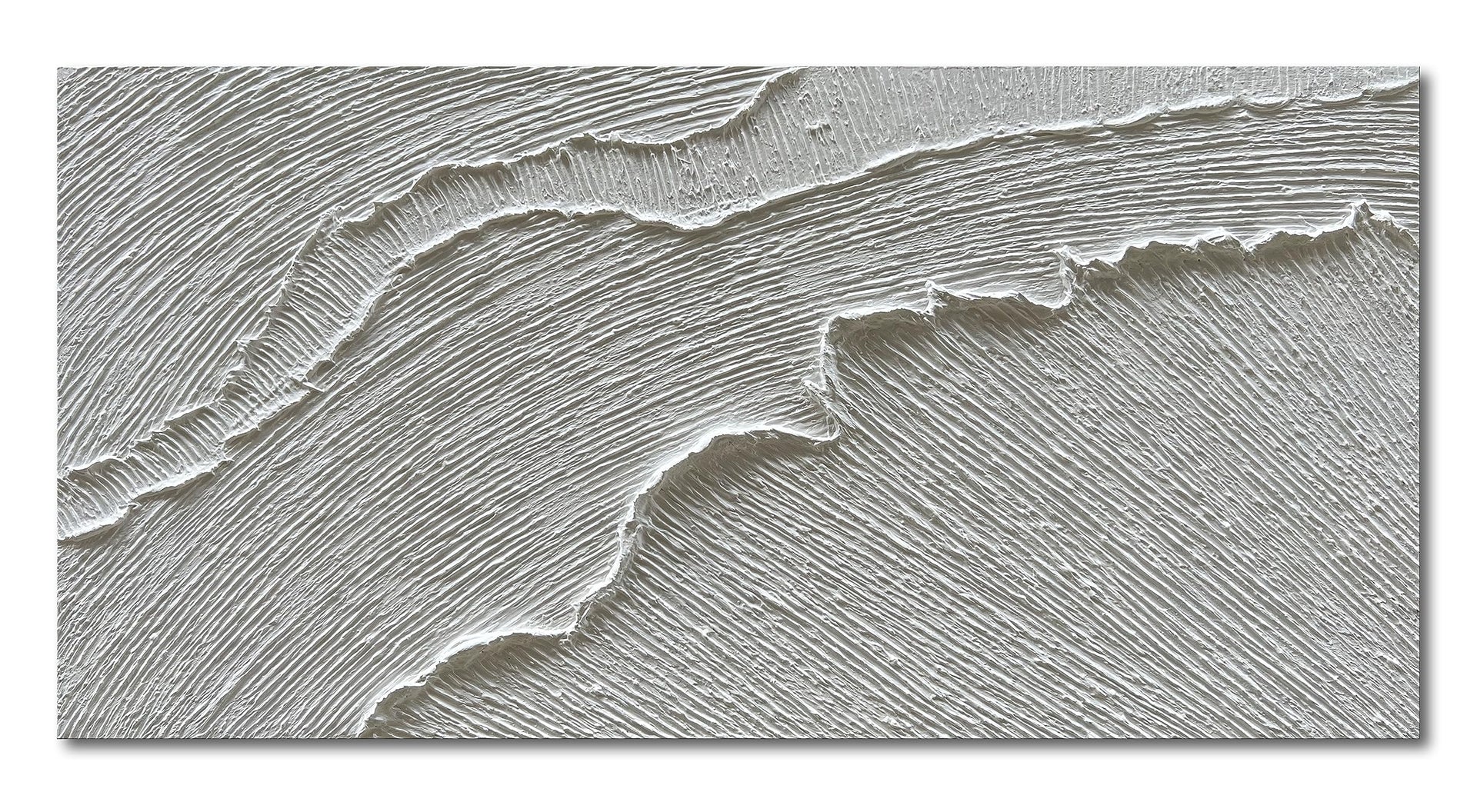 Art A thickly Textured White Abstract Oil Painting Depicting a Beach Wave Landscape. Artwork Suitable for Decorating The Interior Wall as a Decorative Piece 24x48 inches