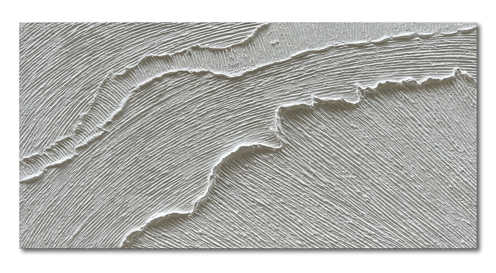Art A thickly Textured White Abstract Oil Painting Depicting a Beach Wave Landscape. Artwork Suitable for Decorating The Interior Wall as a Decorative Piece 24x48 inches