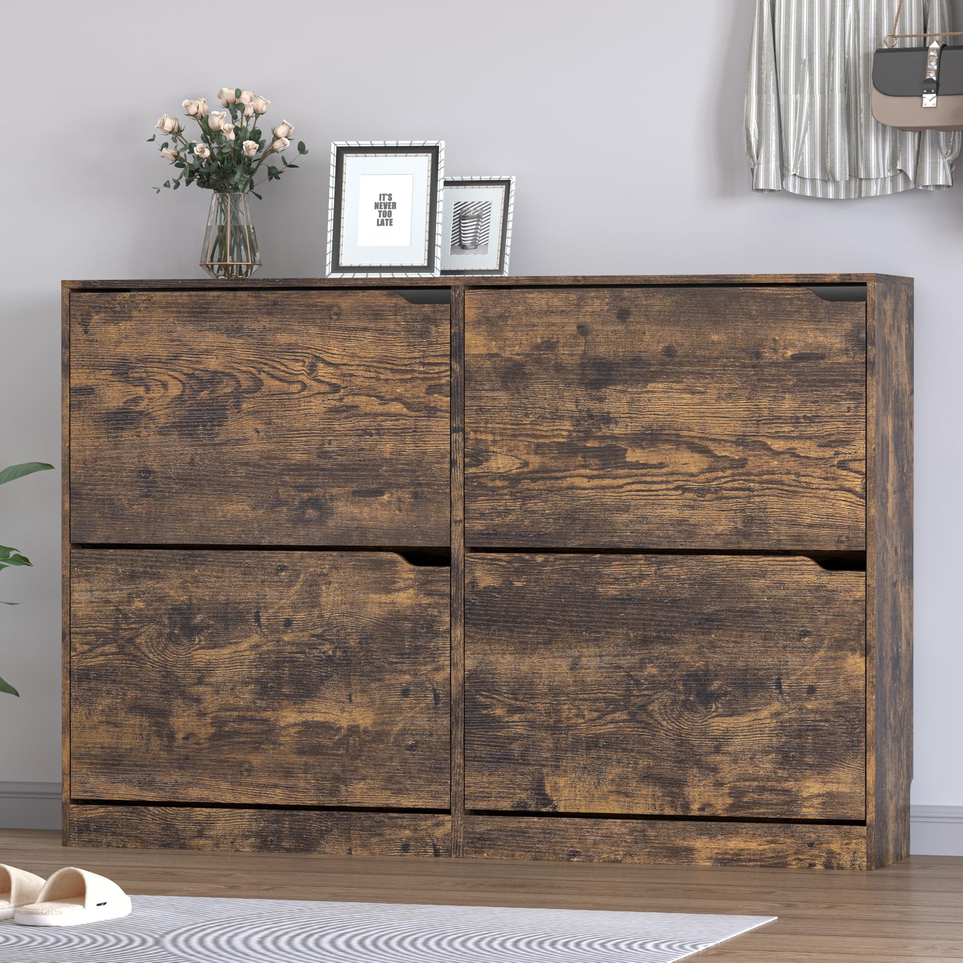 Shoe Cabinet with 4 Flip Drawers