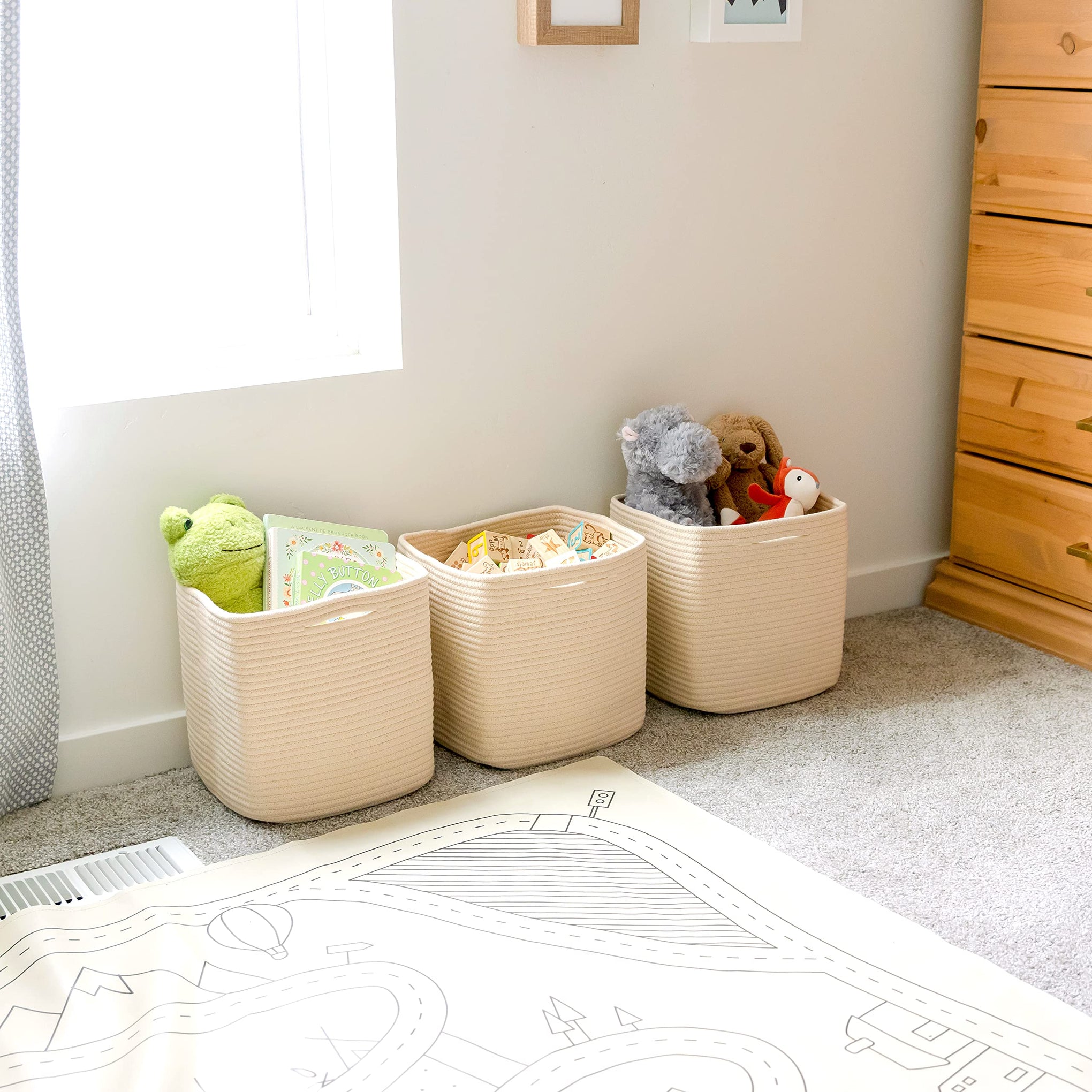 Storage Cubes 11 Inch Cotton Rope Woven Baskets for Organizing (3 Count)
