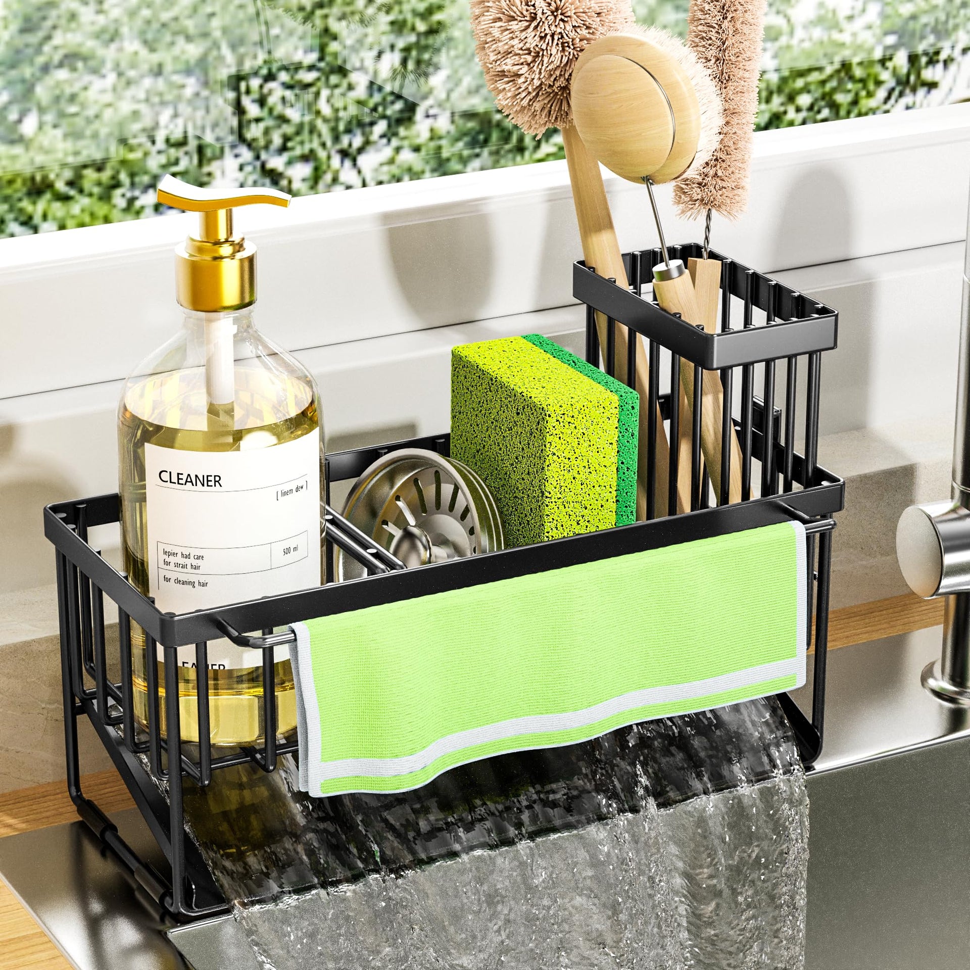 Kitchen Sink Caddy Organizer with High Brush Holder