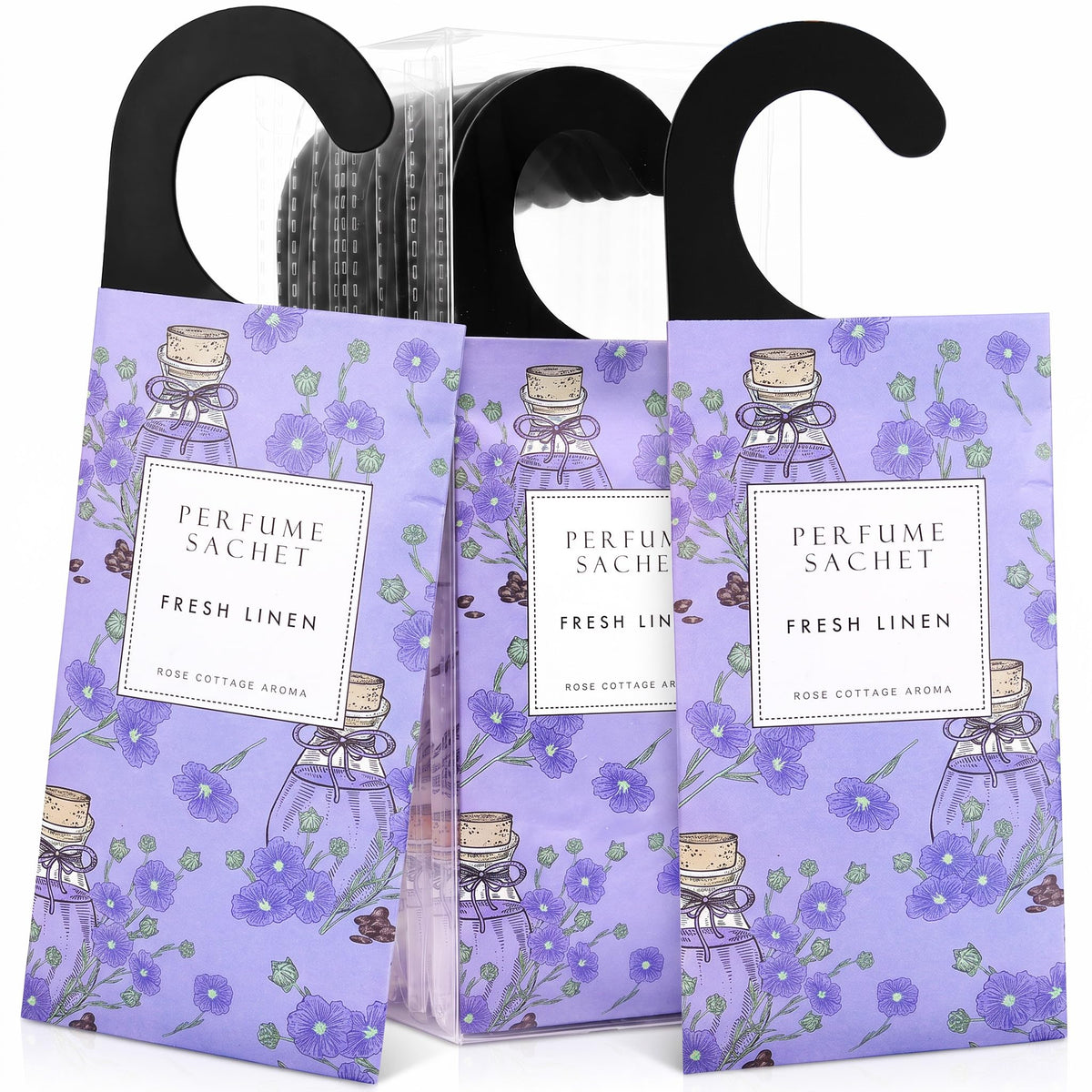 Large 12 Packs Fresh Linen Hanging Scented Sachets Long (12 Count)