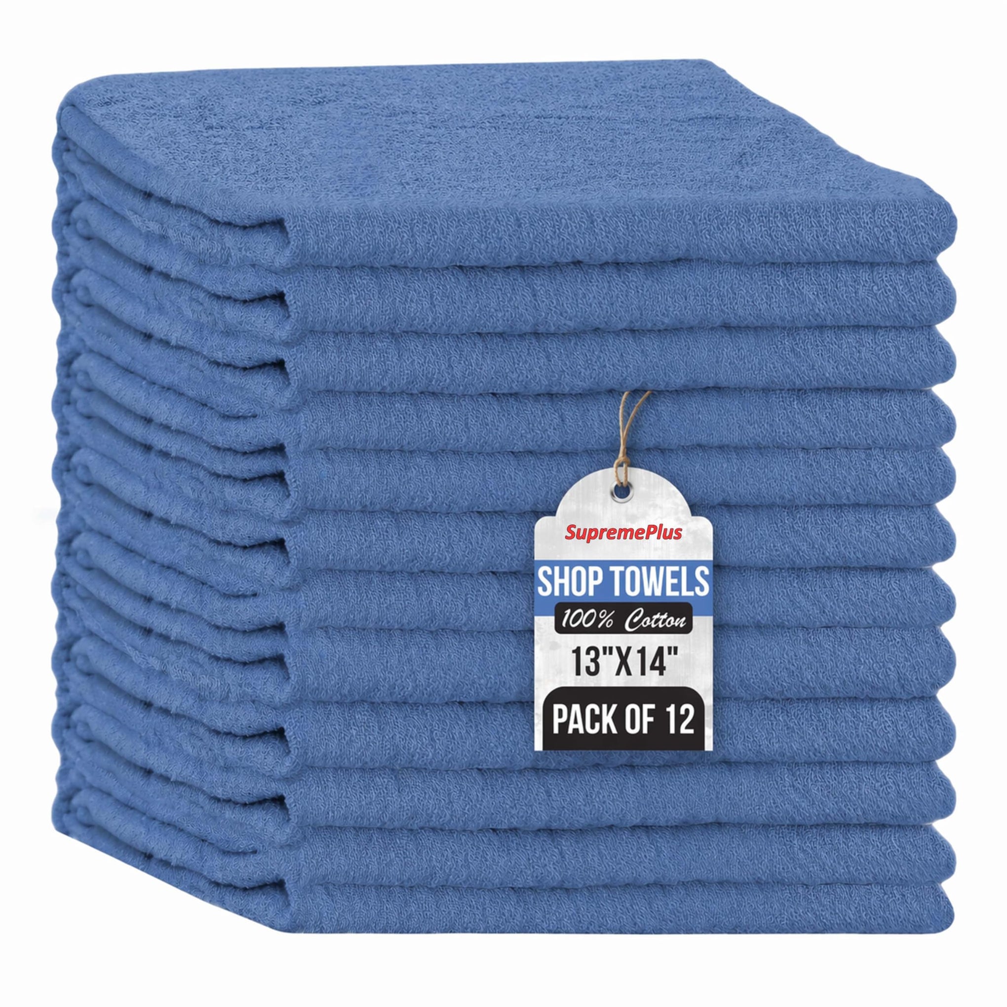 Premium Blue 100% Cotton Shop Towels (12 Count) - ModHome Supplies