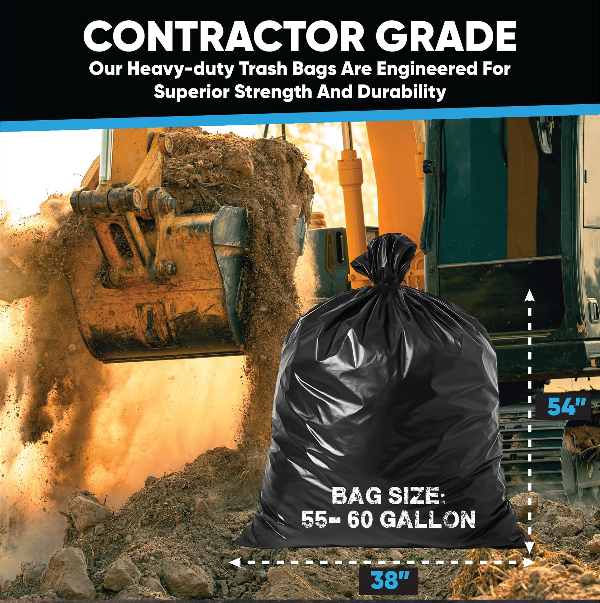Contractor Garbage Bags 55 Gallon Heavy Duty (50 Count)