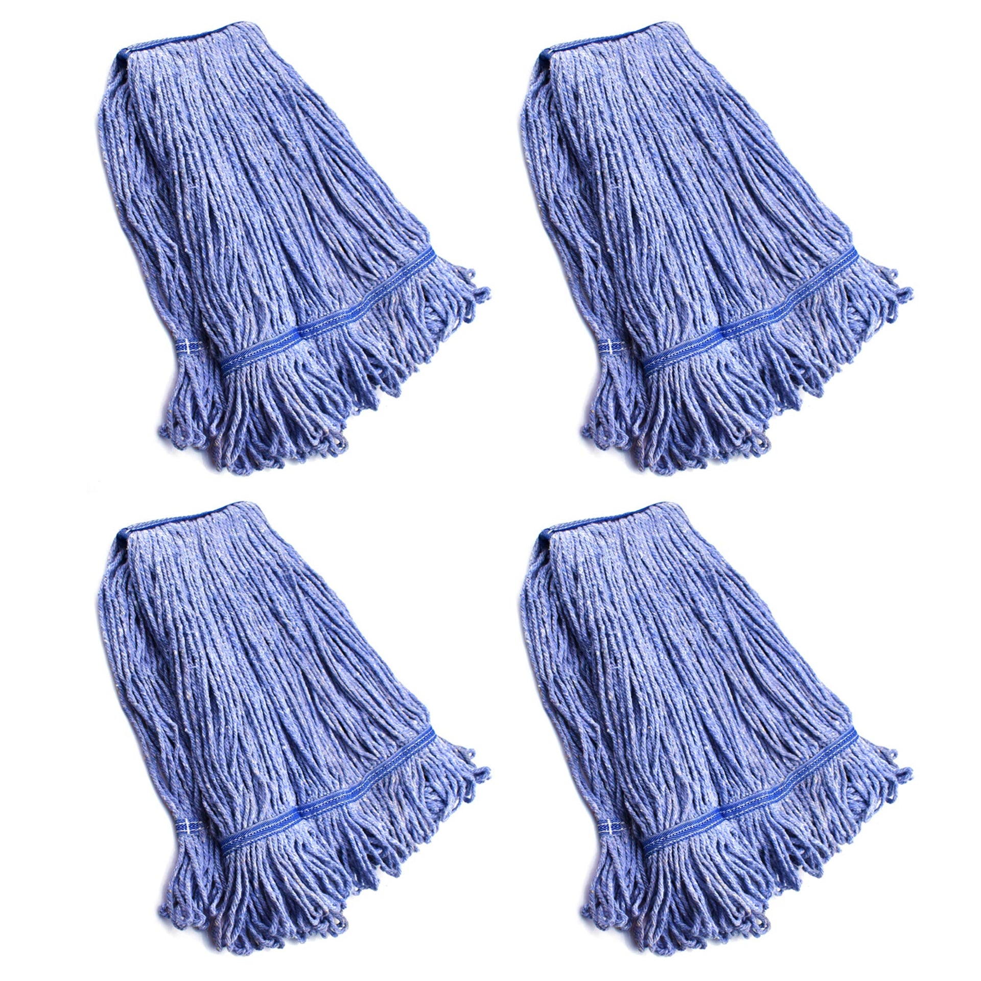 String Mop Heads Replacement Heavy Duty Commercial Grade Blue Cotton Looped End Wet Industrial Cleaning Mop Head Refills (4 Count) - ModHome Supplies