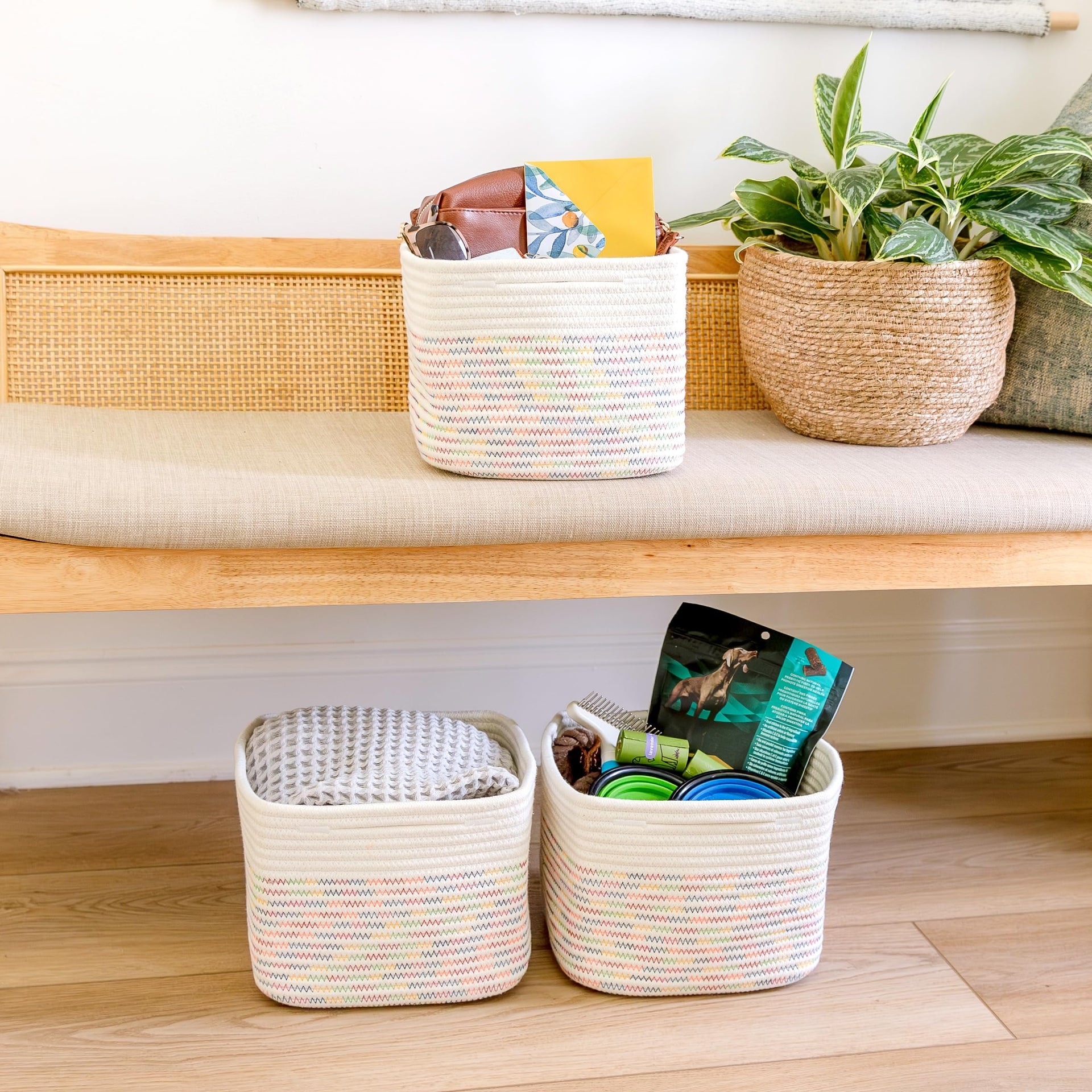 Storage Cubes 9”x9”x7”Cotton Rope Woven Baskets for Organizing 3 (3 Count)