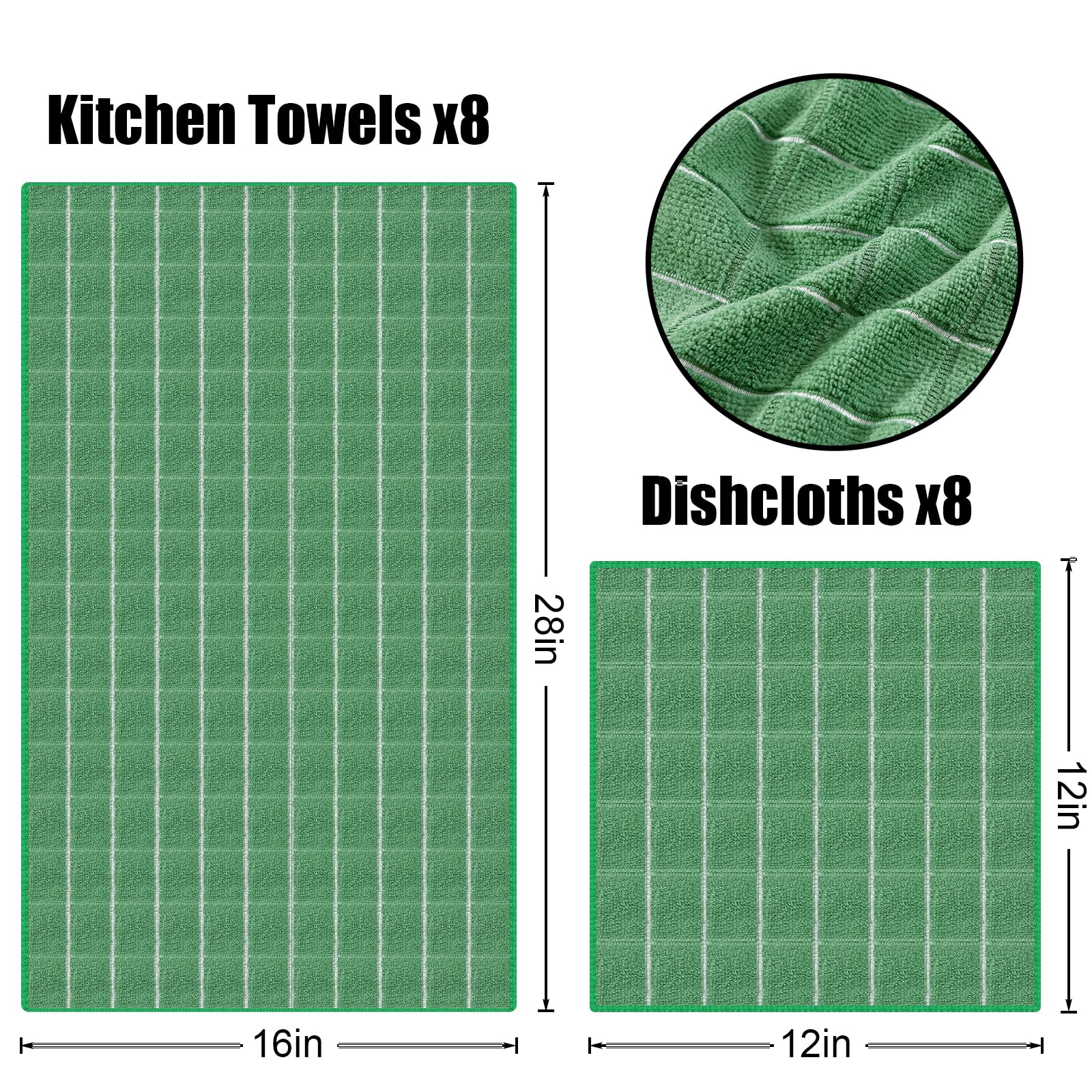 Microfiber Kitchen Towels and Dishcloths Sets (12 Count)