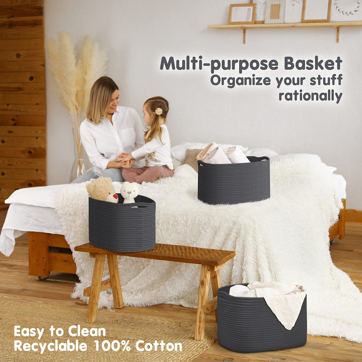 Cotton Rope Baskets for Organizing (3 Count)