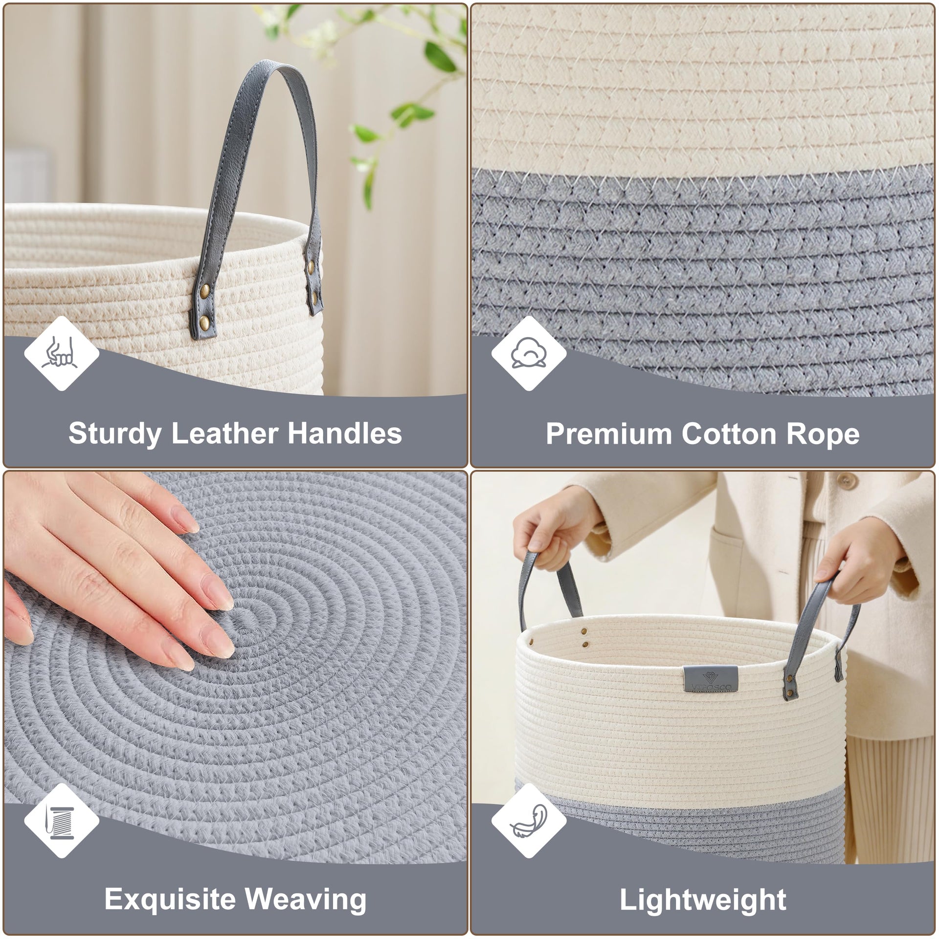 53L Tall Woven Rope Laundry Hamper (1792.1432 Fl Oz) - ModHome Supplies