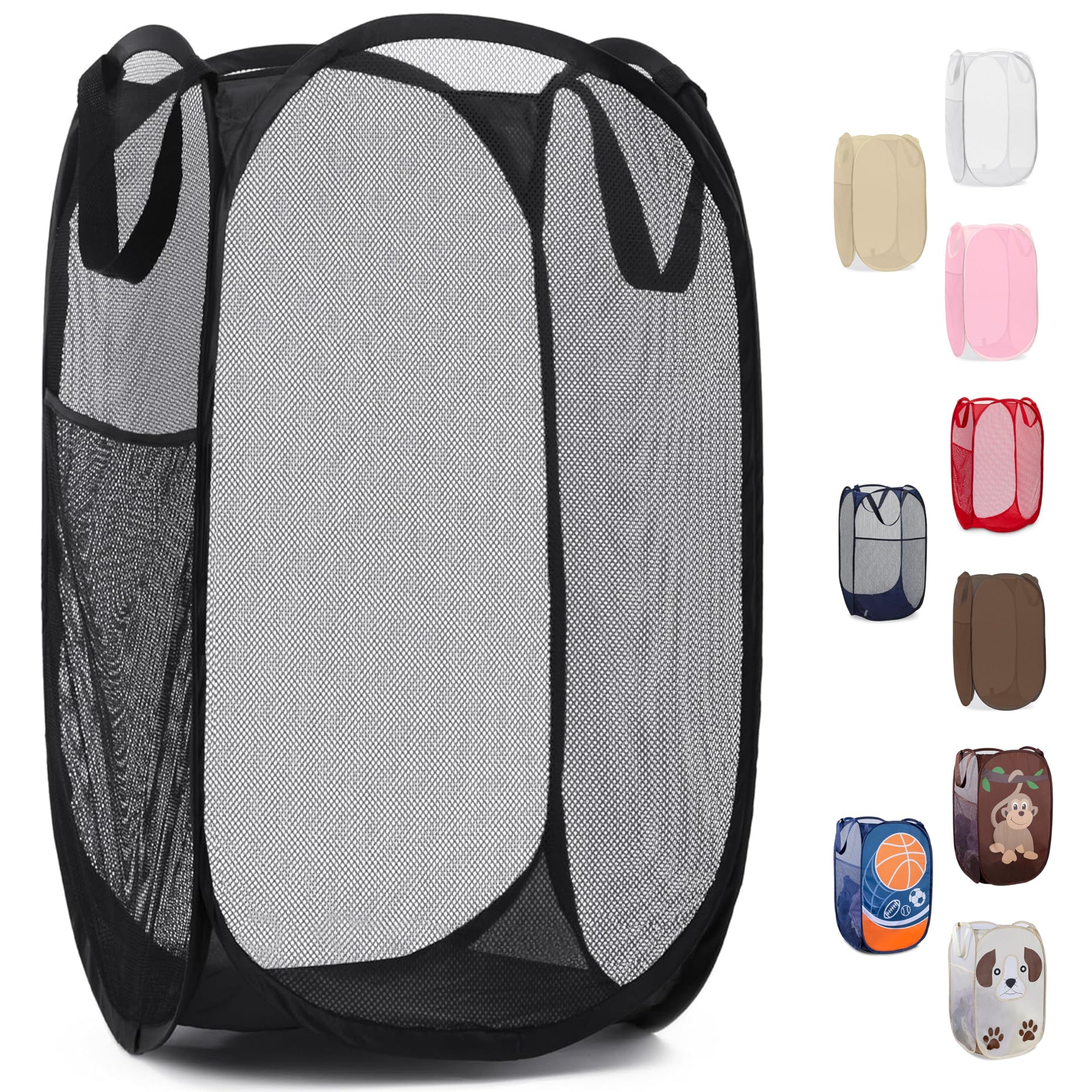 Collapsible Mesh Pop Up Hamper with Wide Opening and Side Pocket