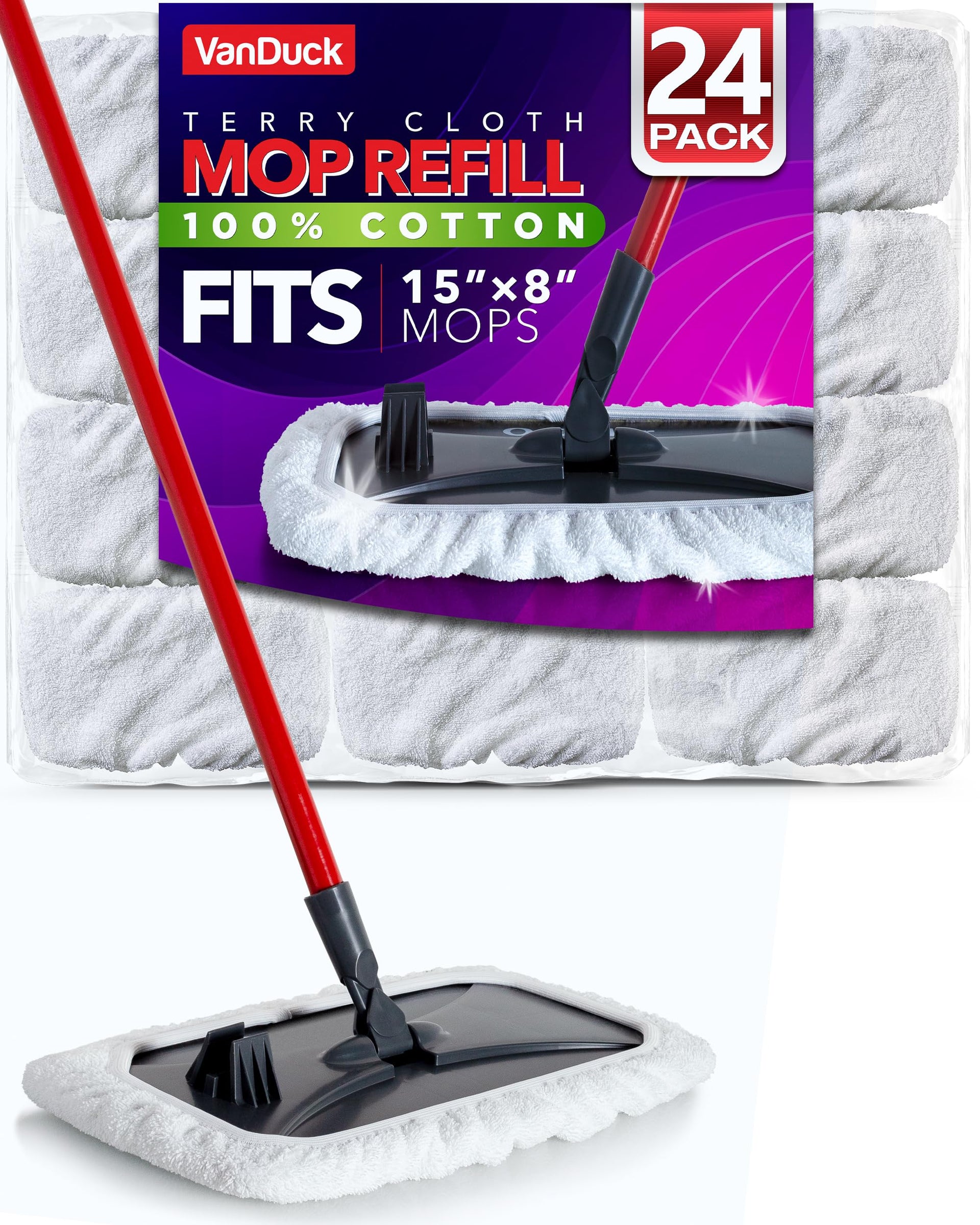 100% Cotton Terry Mop Pads 15x8 Inch (24 Count)
