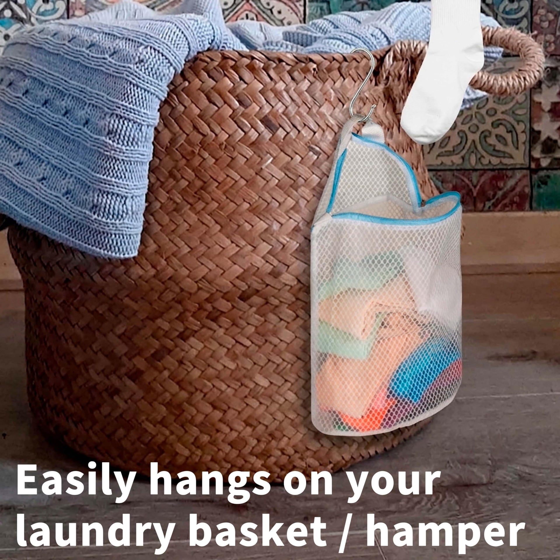 3Pcs Hanging Laundry Bags for Socks with S Hooks (3 Count)