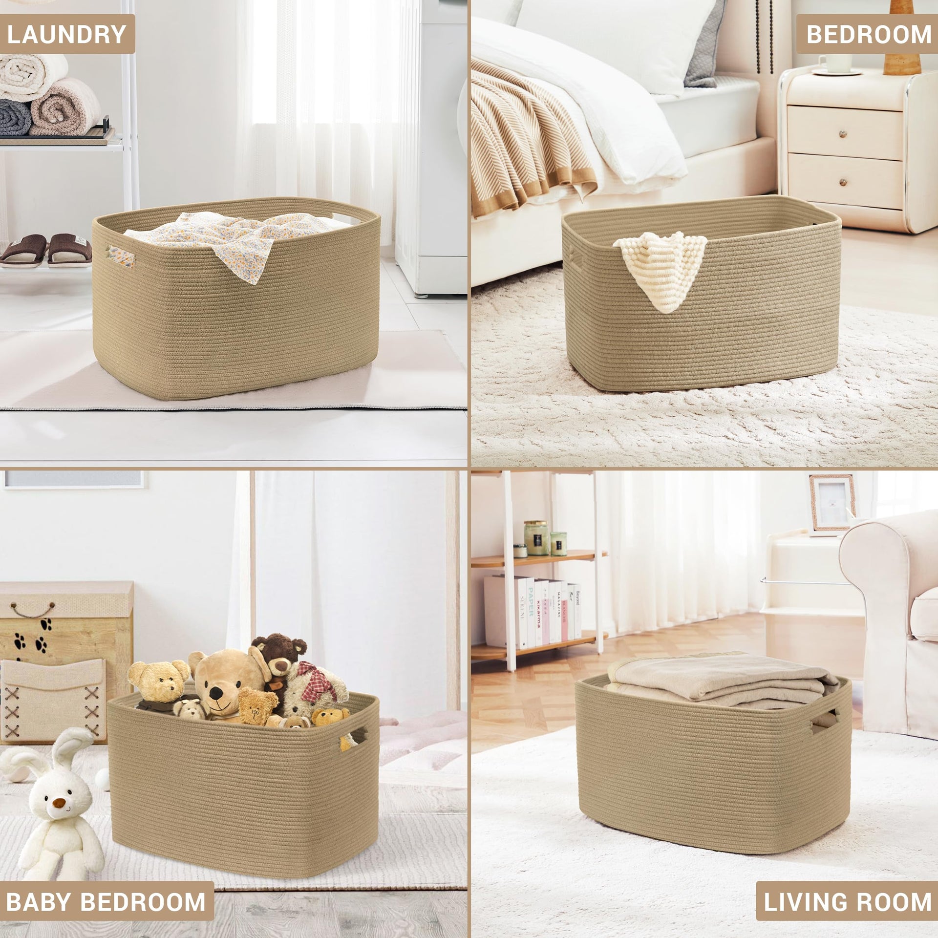 72L Large Woven Laundry Basket Hamper with Handles - ModHome Supplies