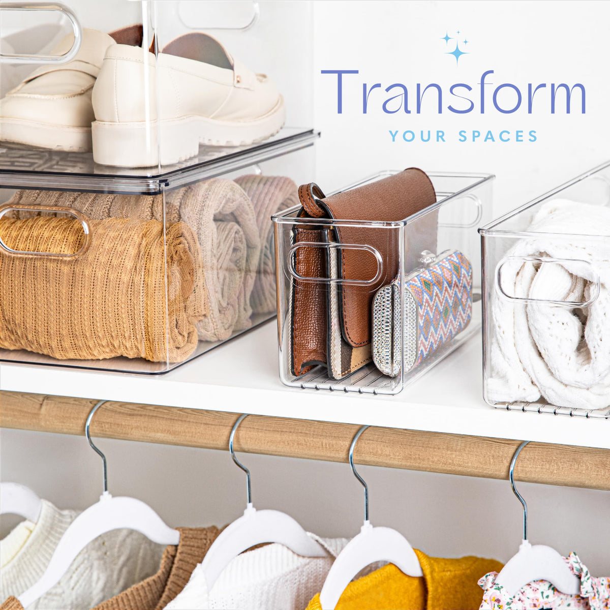 Plastic Food Storage Clear Container Bin with Handles for Organizing Kitchen