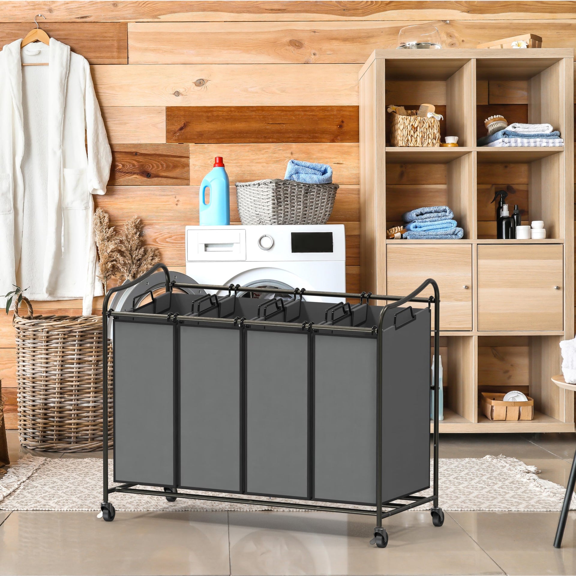 4 Bag Heavy Duty Laundry Sorter Rolling Cart