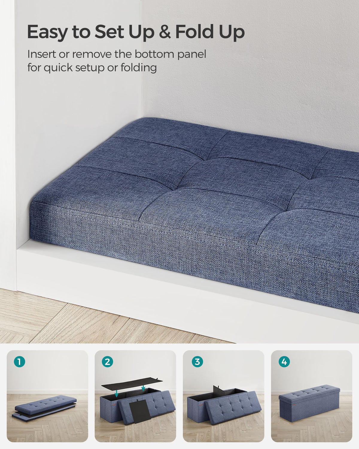 43.3 Inches Folding Storage Ottoman Bench