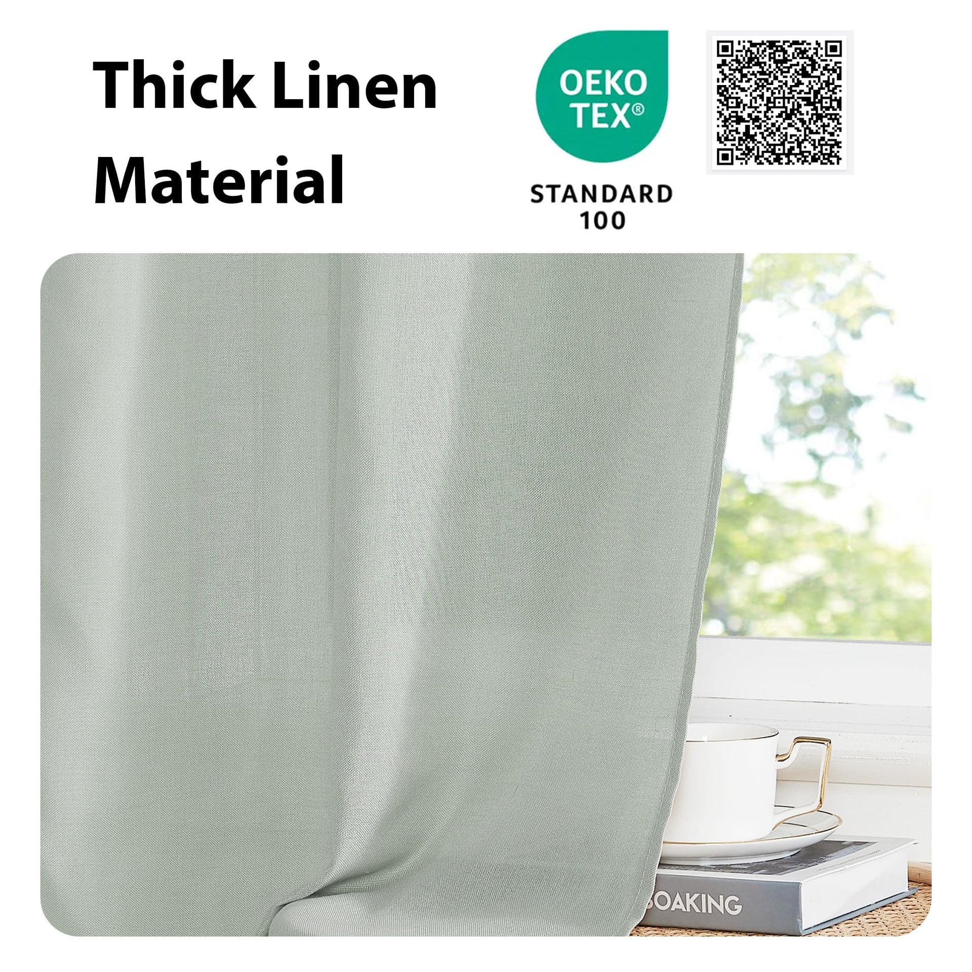 Sage Green Farmhouse Linen French Door Curtains for Window