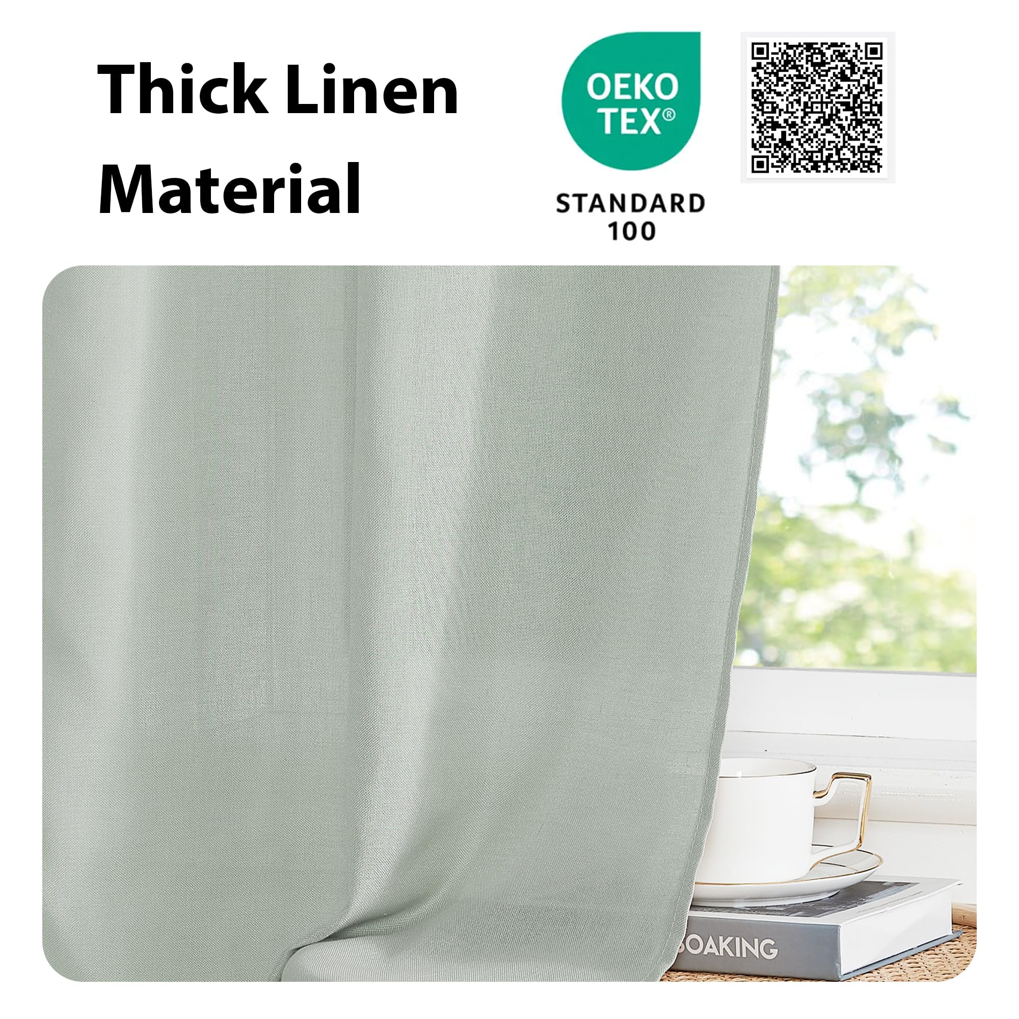 Sage Green Farmhouse Linen French Door Curtains for Window