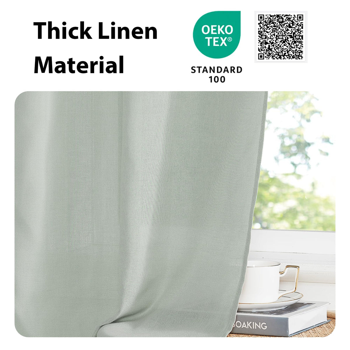 Sage Green Kitchen Sheer Door Window Curtain 26 x 72 inches Long