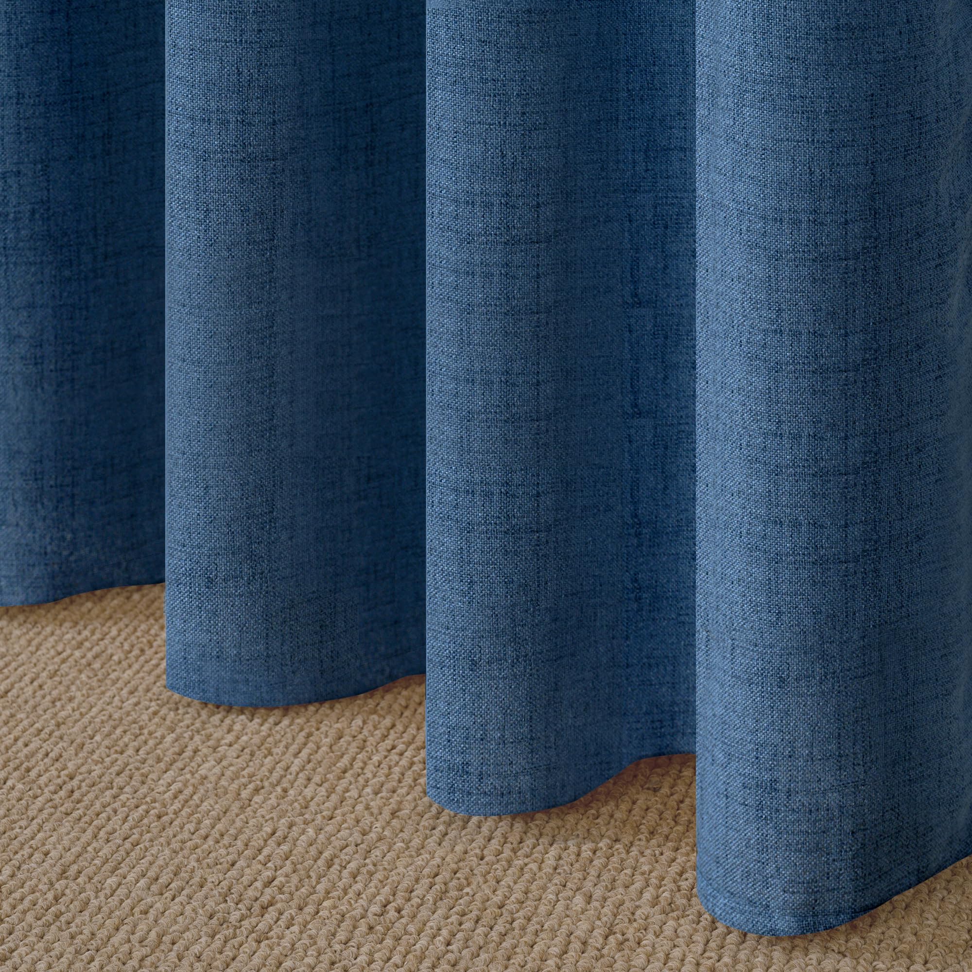 Navy Blue Linen Curtains 48 Inch Length (2 Count)