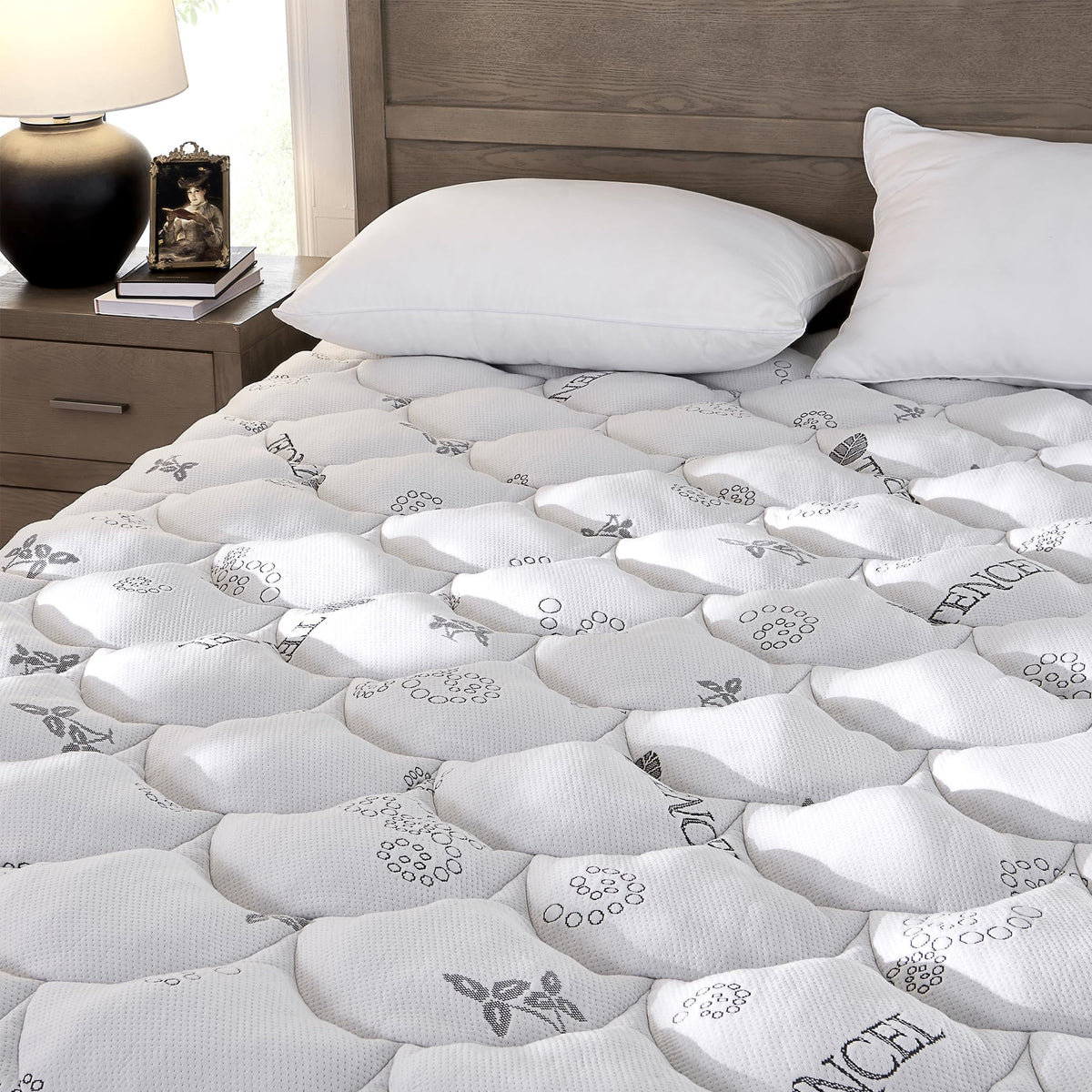 Padded Topper King Size 40% Tencel Blend Rayon from Bamboo and Polyester Filled Mattress Cover