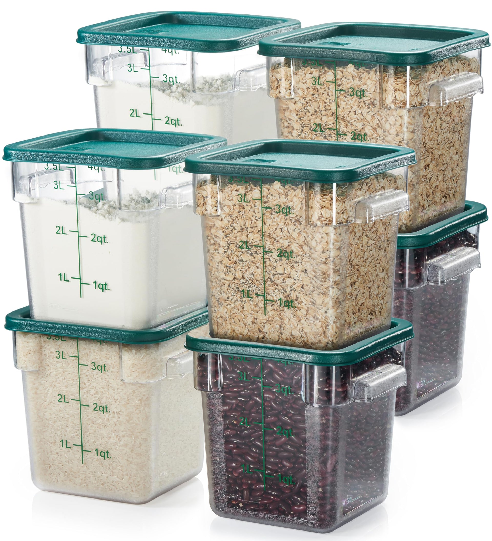 8 Pack 4 Qt NSF Clear Polycarbonate Food Storage Containers with Green Lids (8 Count)