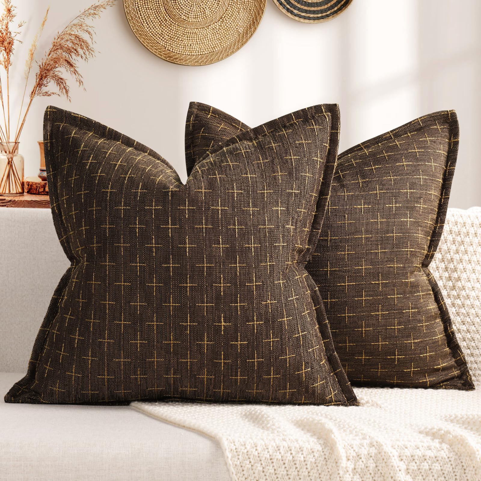 Pillow Covers 26x26 Set of 2 Soft Polyester Textured Pillow Covers with Stylish Flange Edge Cozy Farmhouse Throw Pillows for Couch Bed Sofa Living Room (2 Count)