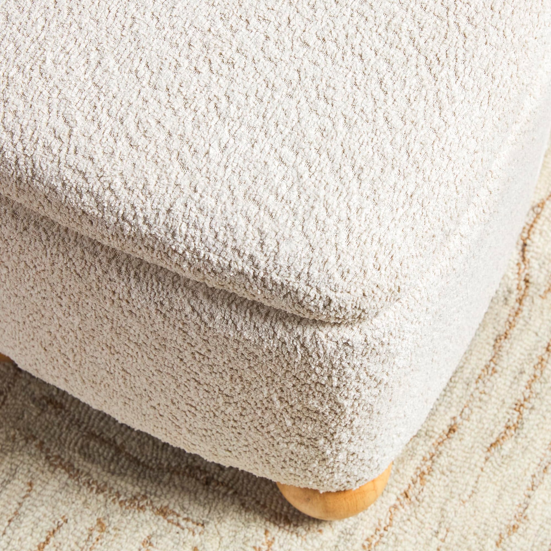 Linley Contemporary Small Storage Bouclé Ottoman with Wood Legs