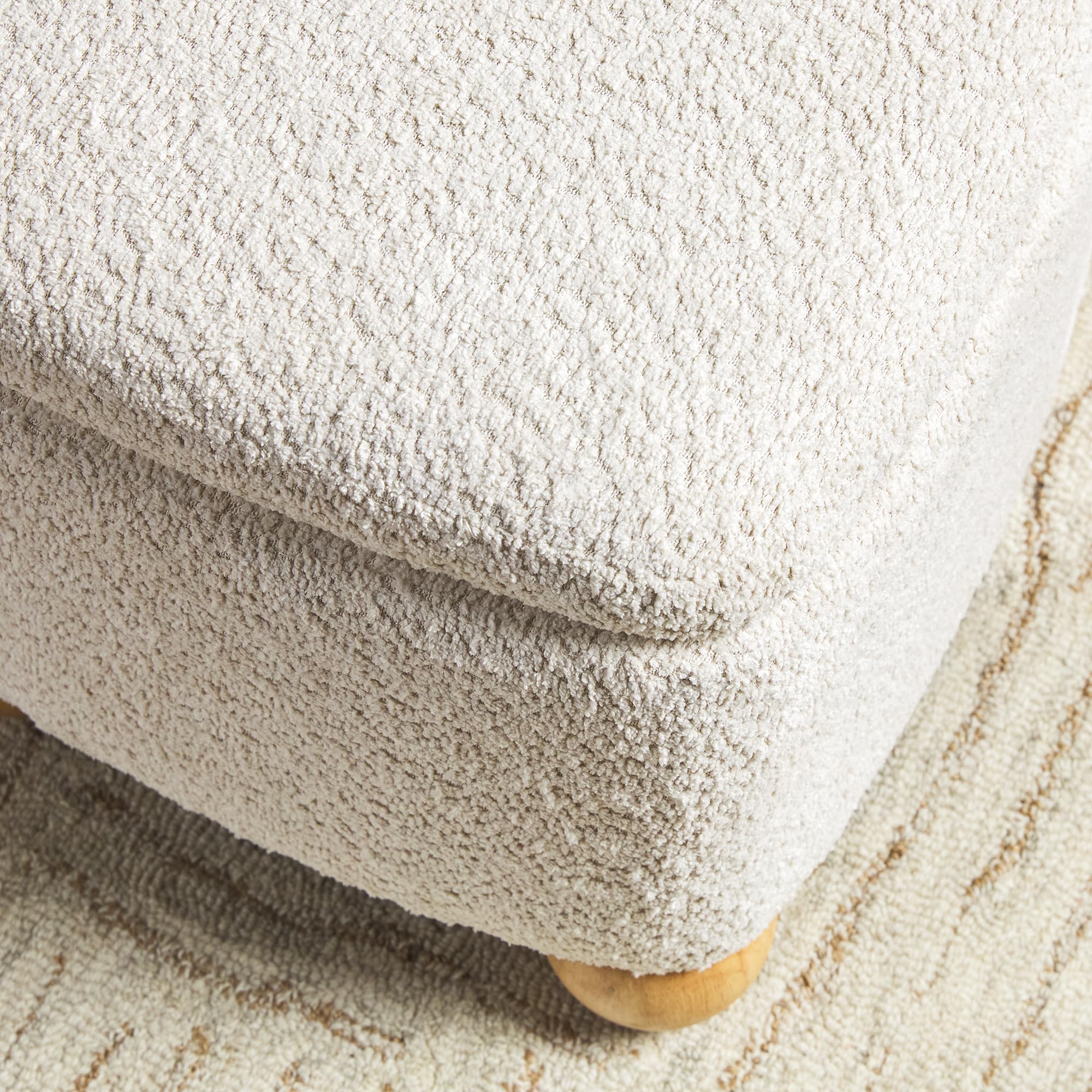 Linley Contemporary Small Storage Bouclé Ottoman with Wood Legs