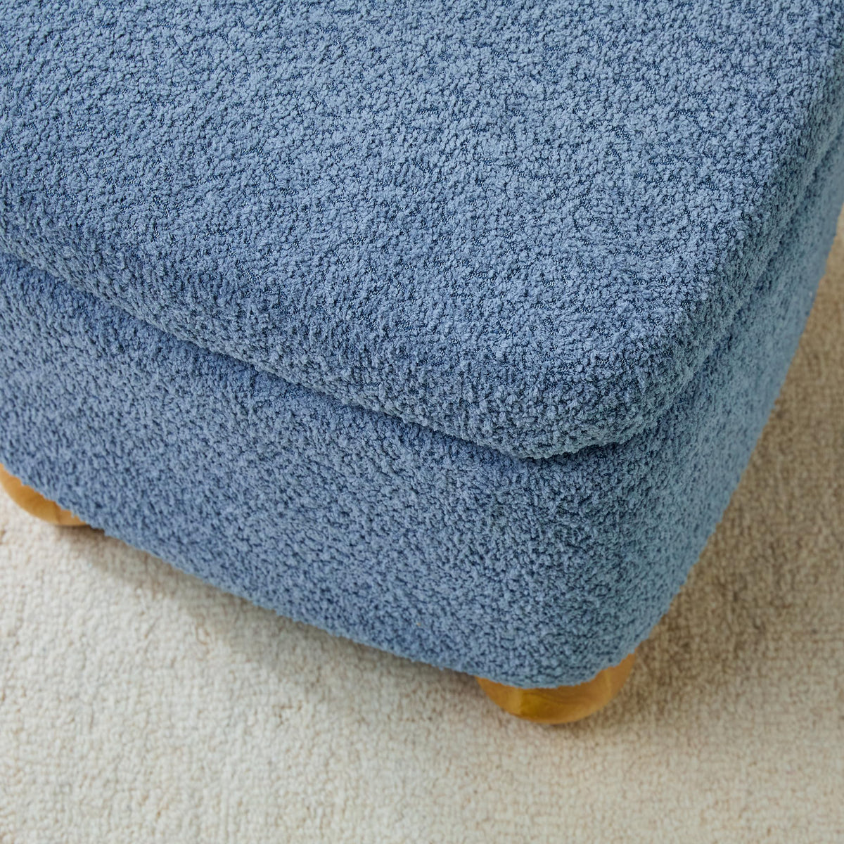 Linley Contemporary Small Storage Bouclé Ottoman with Wood Legs