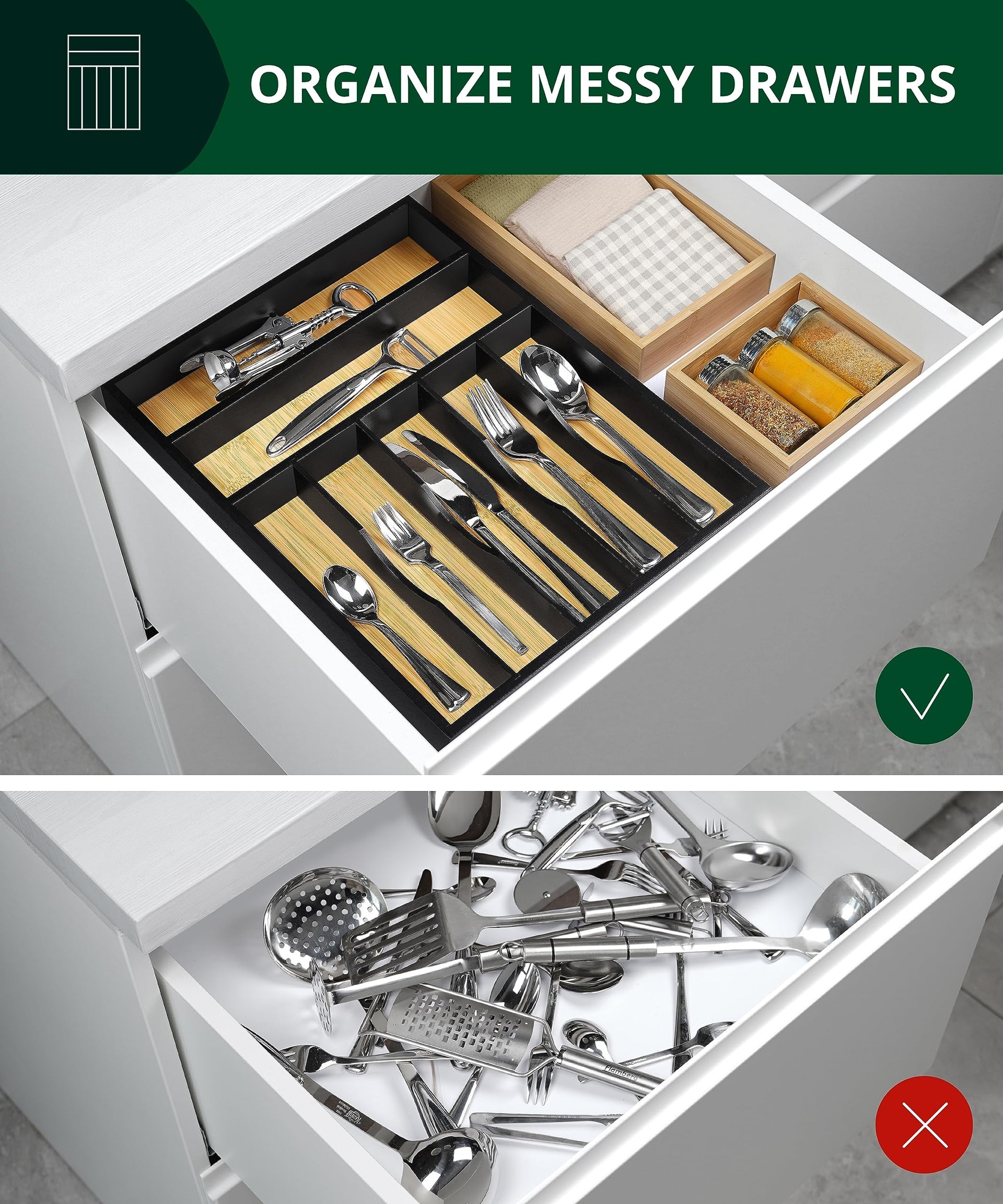 Luxury Bamboo Kitchen Drawer Organizer