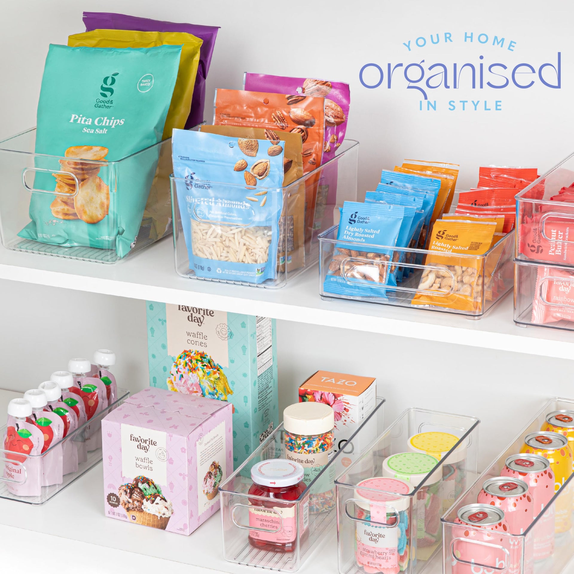 Plastic Food Storage 2 Pack Clear Container Bin with Handles for Organizing Kitchen (2 Count)