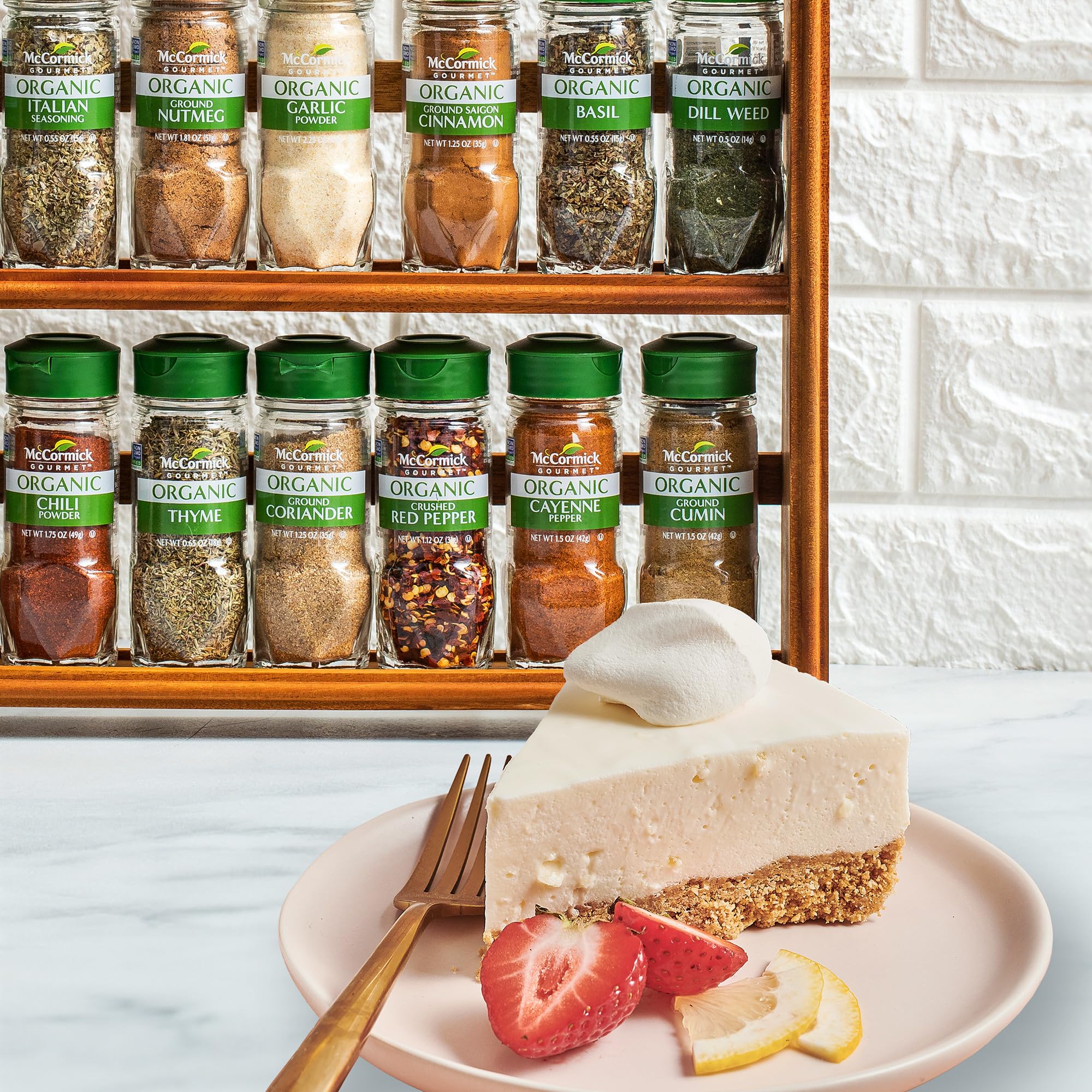 Three Tier Wood 24 Piece Organic Spice Rack Organizer with Spices Included (27.6 Ounce)