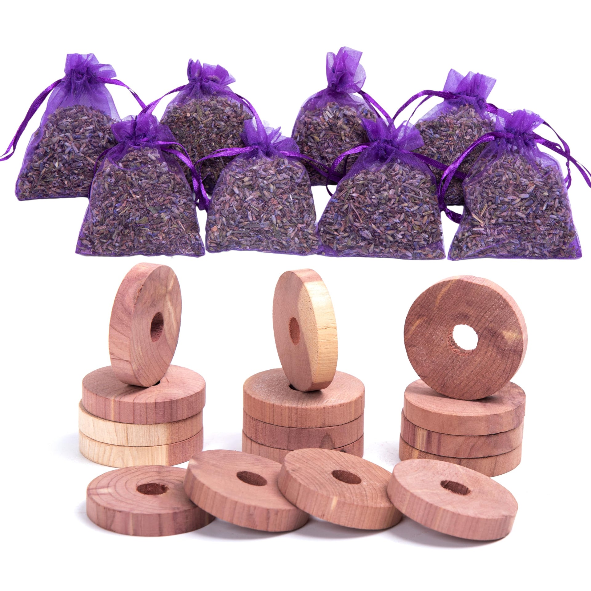 Pack of 16 Cedar Blocks and 8 Lavender Flower Sachets Craft Bag