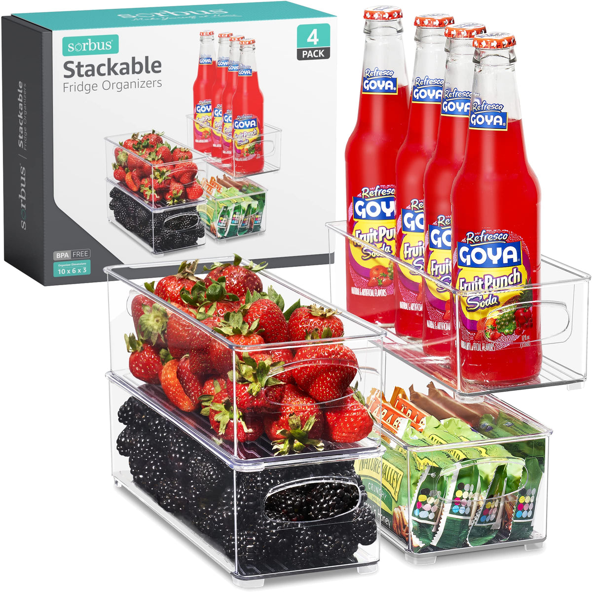 Stackable Refrigerator Organizer Bins (4 Count)