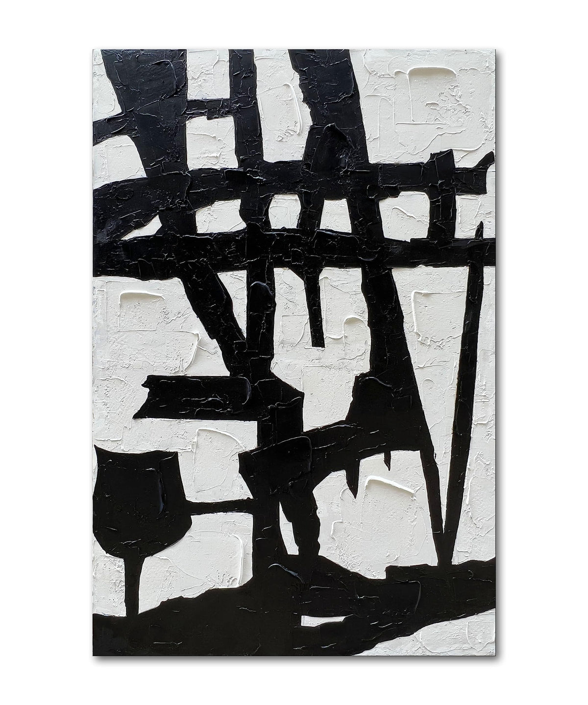 Hand Painted Black and White Wall Art Minimalist Black and White Abstract Painting Large Oil on Canvas Texture Wall Art 45x30 inches