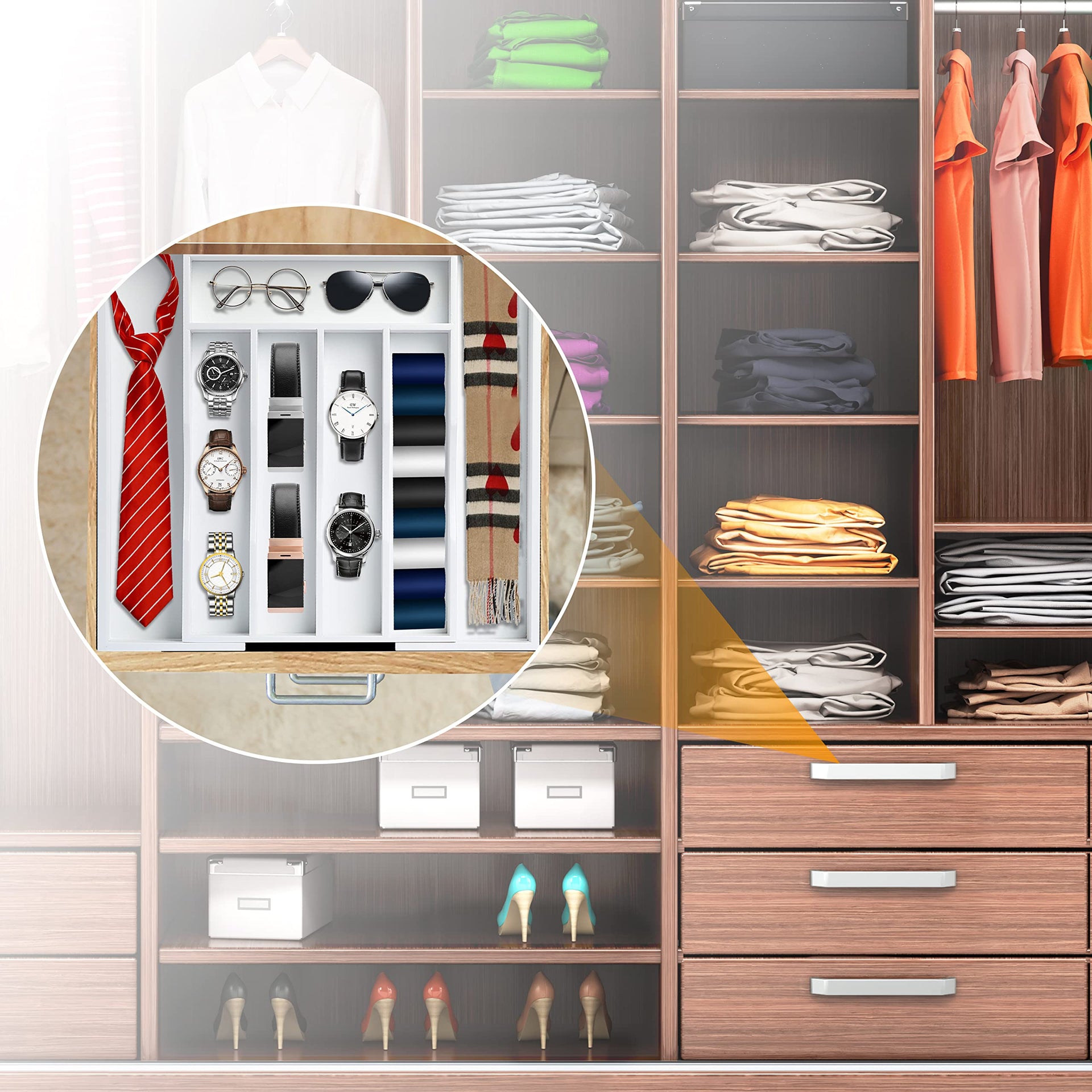 White Silverware Organizer Kitchen Drawer Organizer Expandable Bamboo Utensil Holder Cutlery Tray for Kitchen Utensil and Flatware Bedroom Office