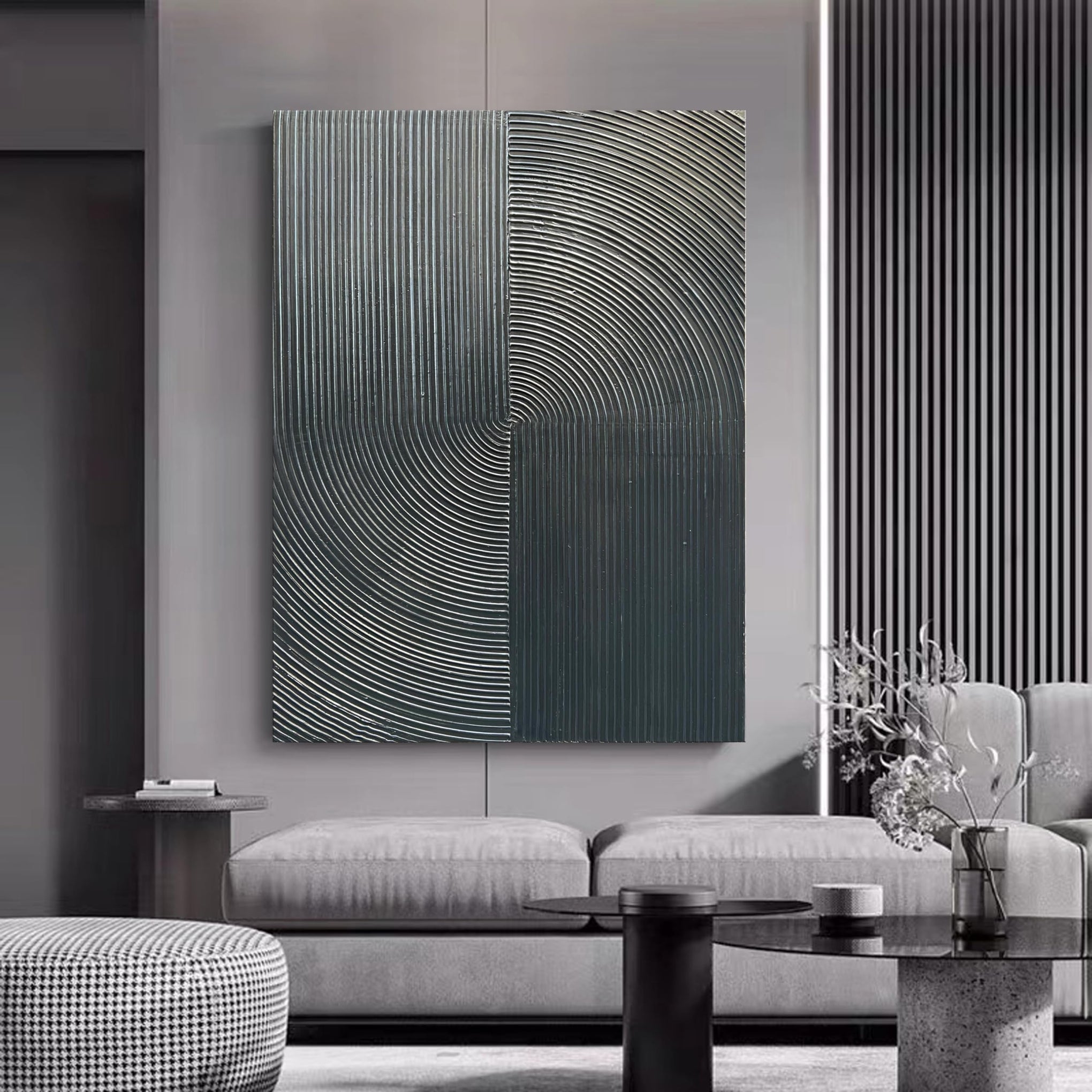 Hand Painted Abstract Modern Oil Painting 40x28 Inch Black Texture Contemporary Wall Art Minimalist Frame Artwork for Wall Decoration