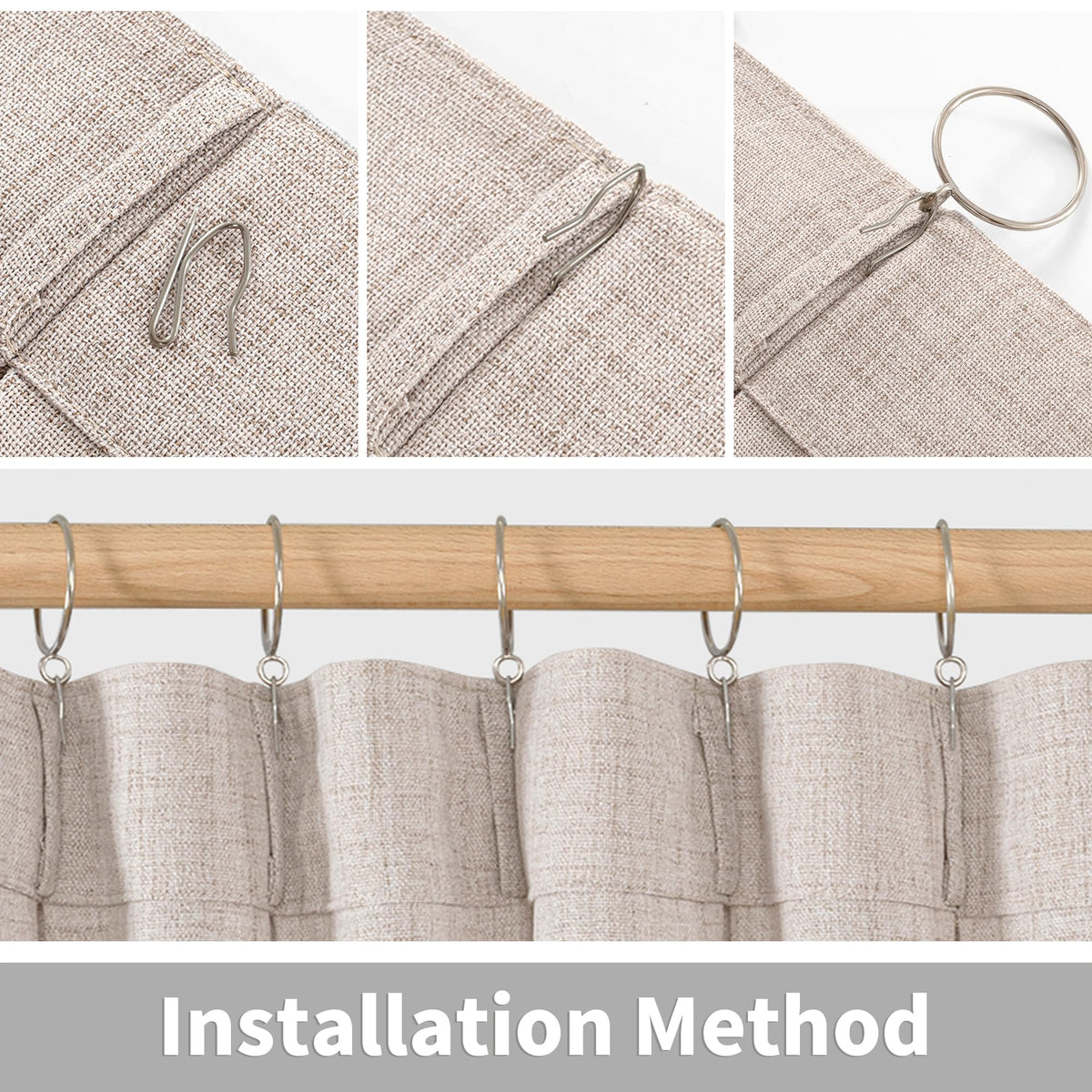 Short Natural Linen Curtains 45 Inch Length 2 Panels Pinch Pleated Light Filtering Textured Window Drapes for Bedroom Kitchen Cafe Privacy Back Tab