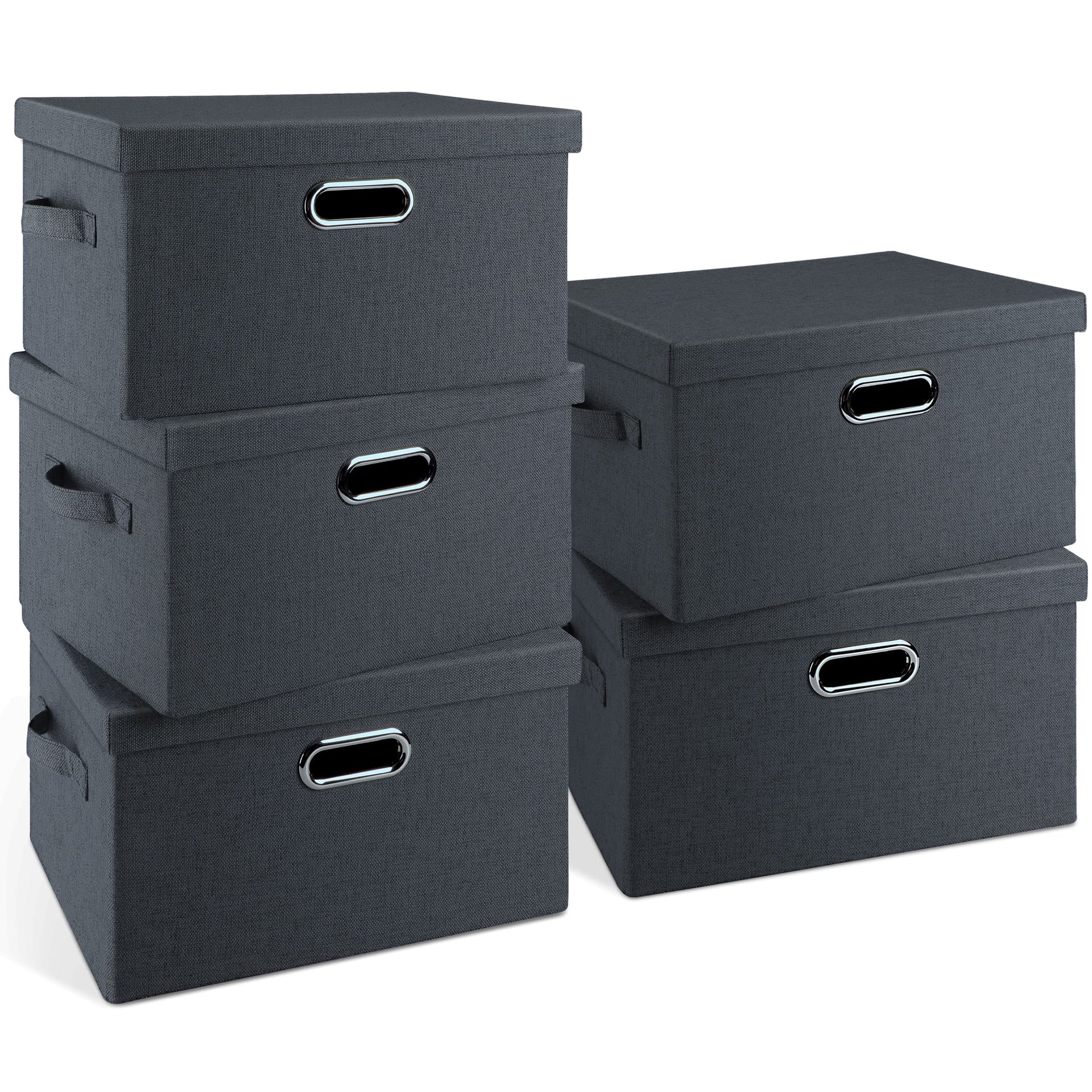 Medium 15" 21 Quart Collapsible Stackable Storage Bins with Lids (5 Count)