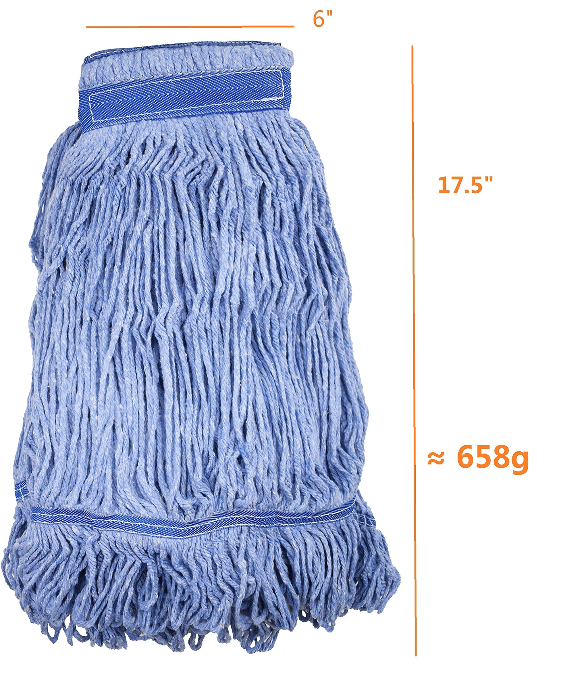 Mop Head Replacement Commercial Heavy Duty String Blue Wet Mop Heads for 3 Typs Commercial Mop Handle (6 Count)