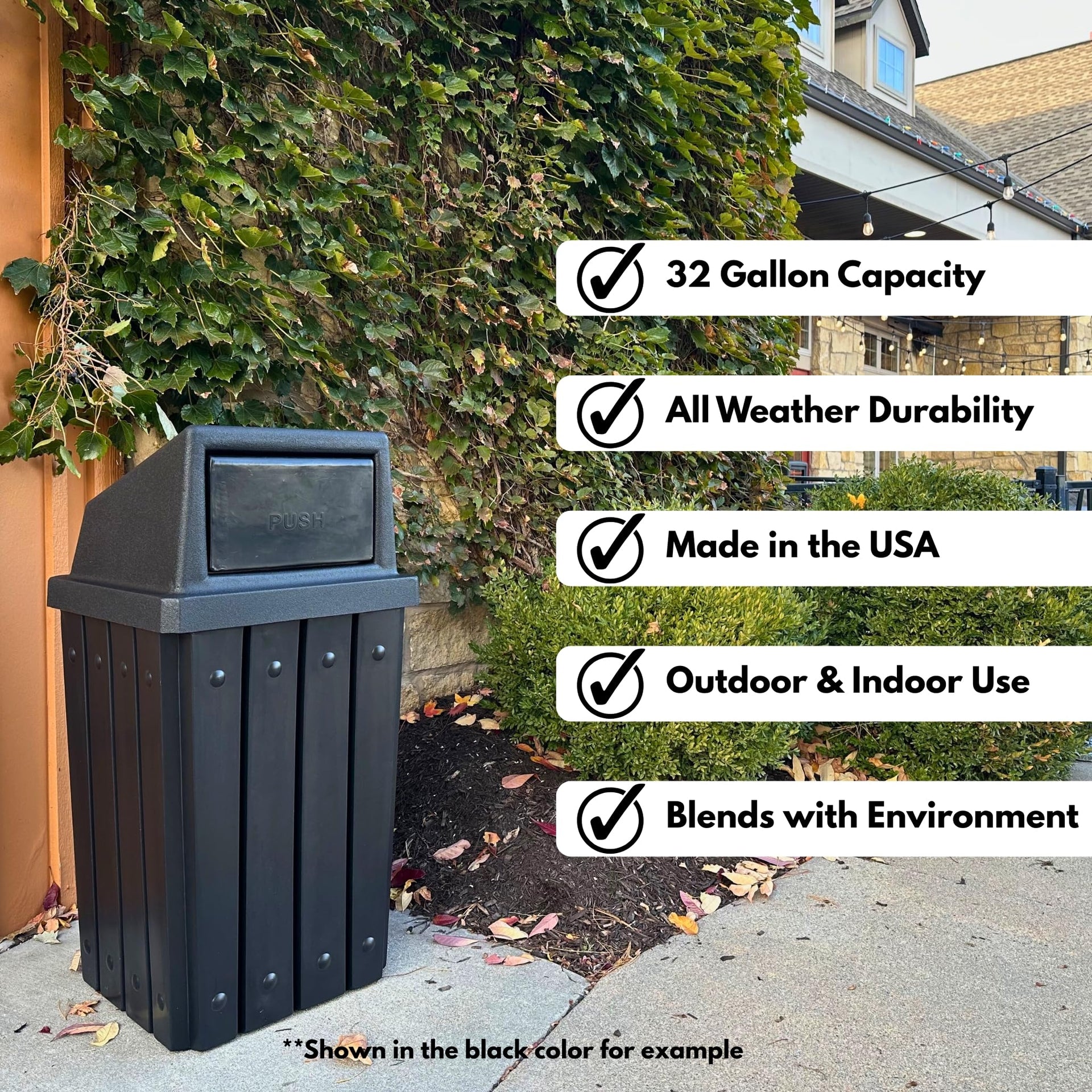 Campus Collection 32 Gallon Plastic Commercial Garbage Can with Push Lid